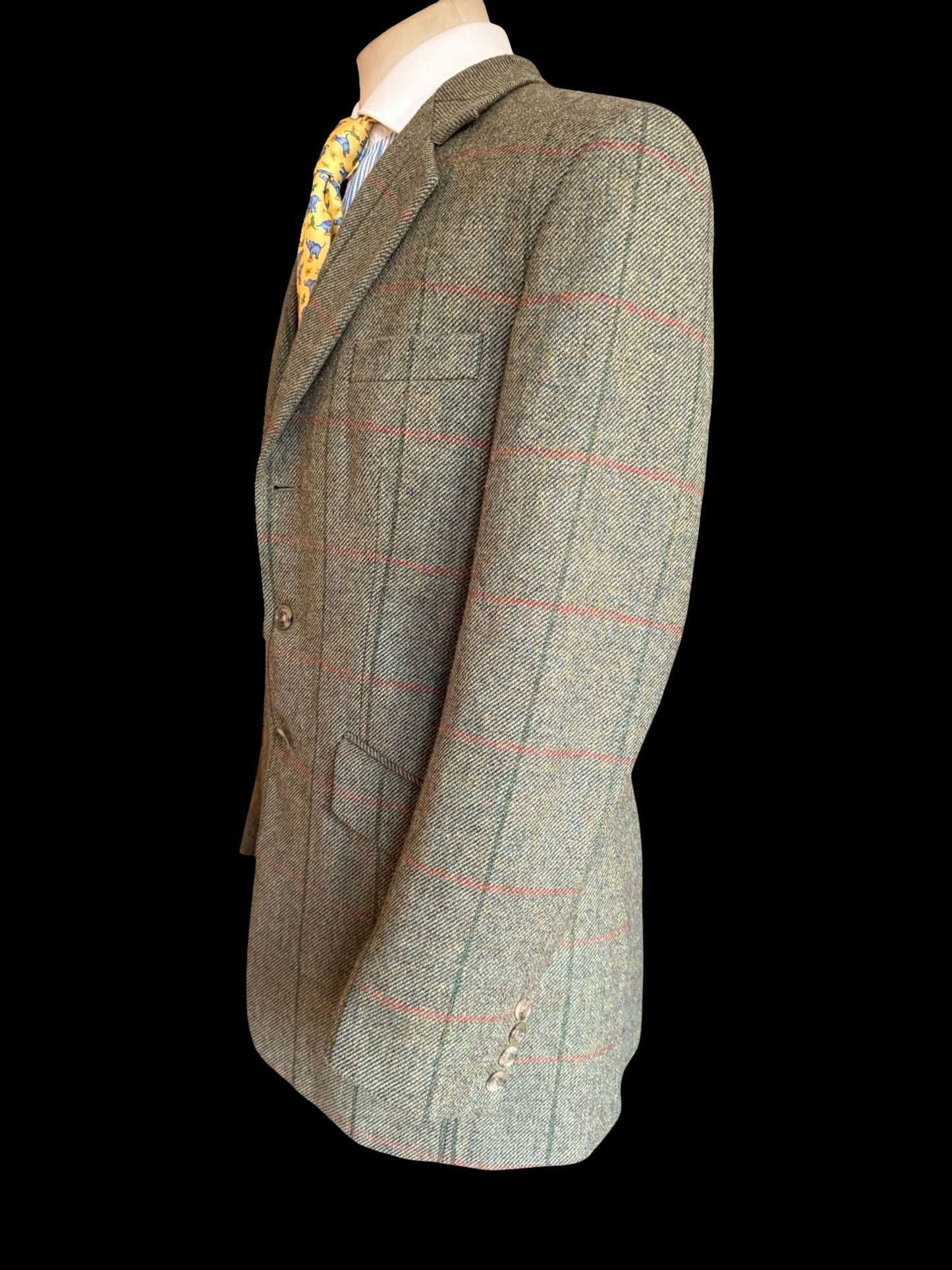Vintage Bespoke Tweed Suit 40R / W34L Green Orange Overcheck Country