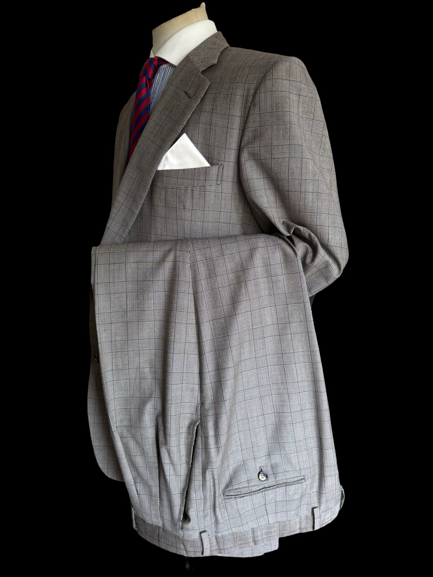 GIEVES & HAWKES Grey Prince Of Wales Wool Suit Size 44L/ W38L Savile Row