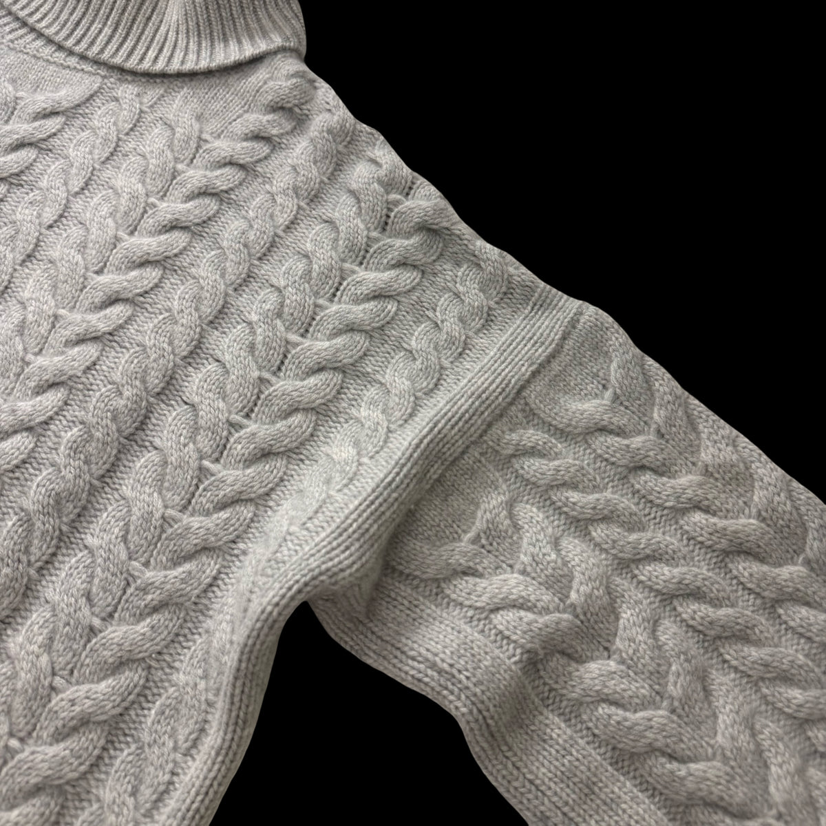 Women’s N Peal Grey Cashmere Chunky Cable-Knit Roll Neck Jumper Large RRP £400