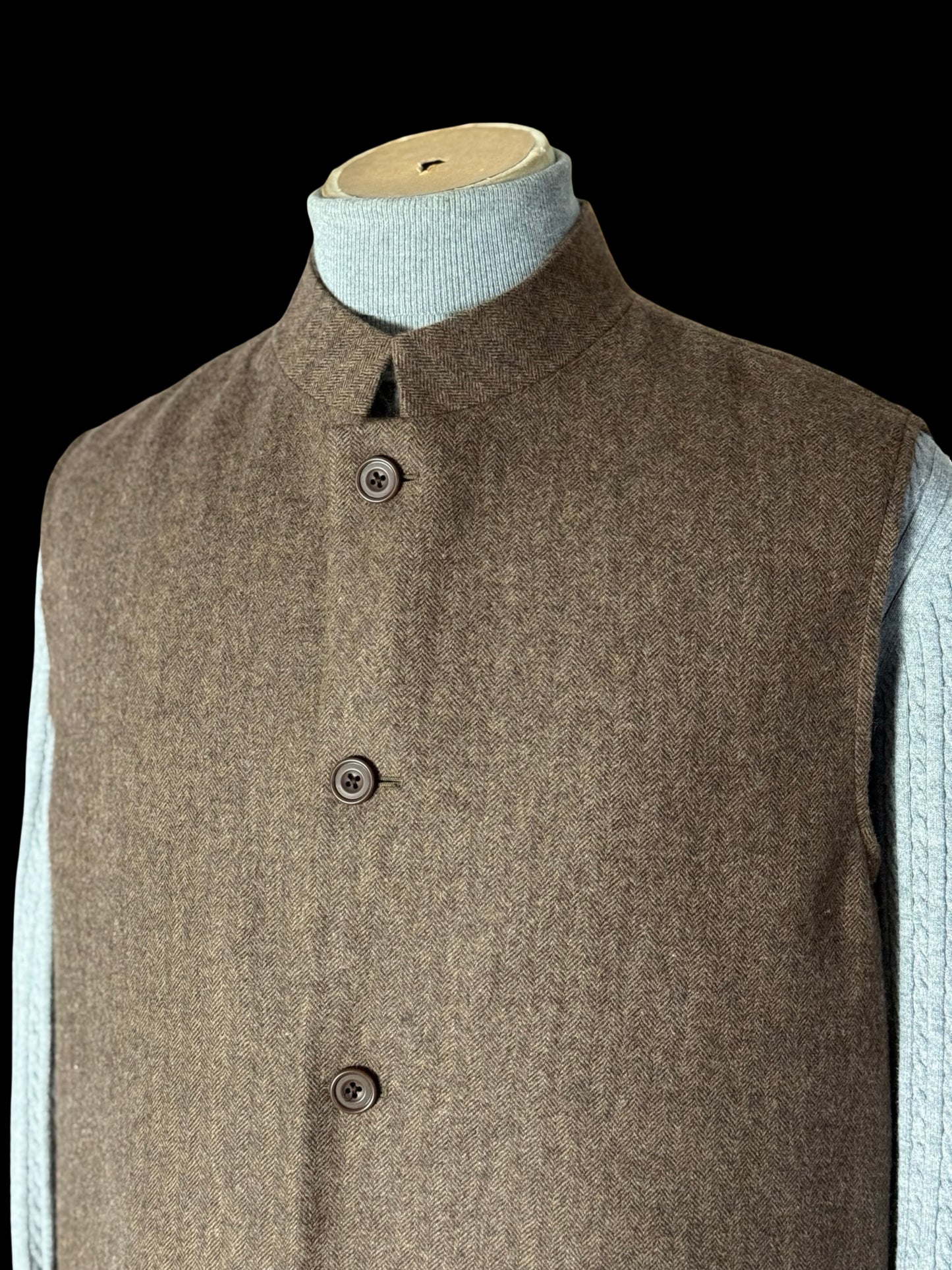 Bespoke Barrington & Ayre Moon Herringbone Wool Gilet 44 Nehru Brown RRP £525