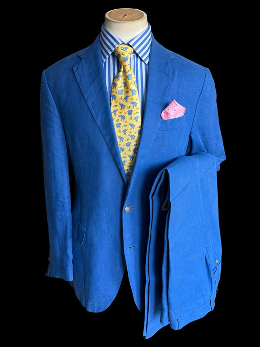 Polo Ralph Lauren Royal Blue Linen Suit 42L / W36” Made In Italy Rare