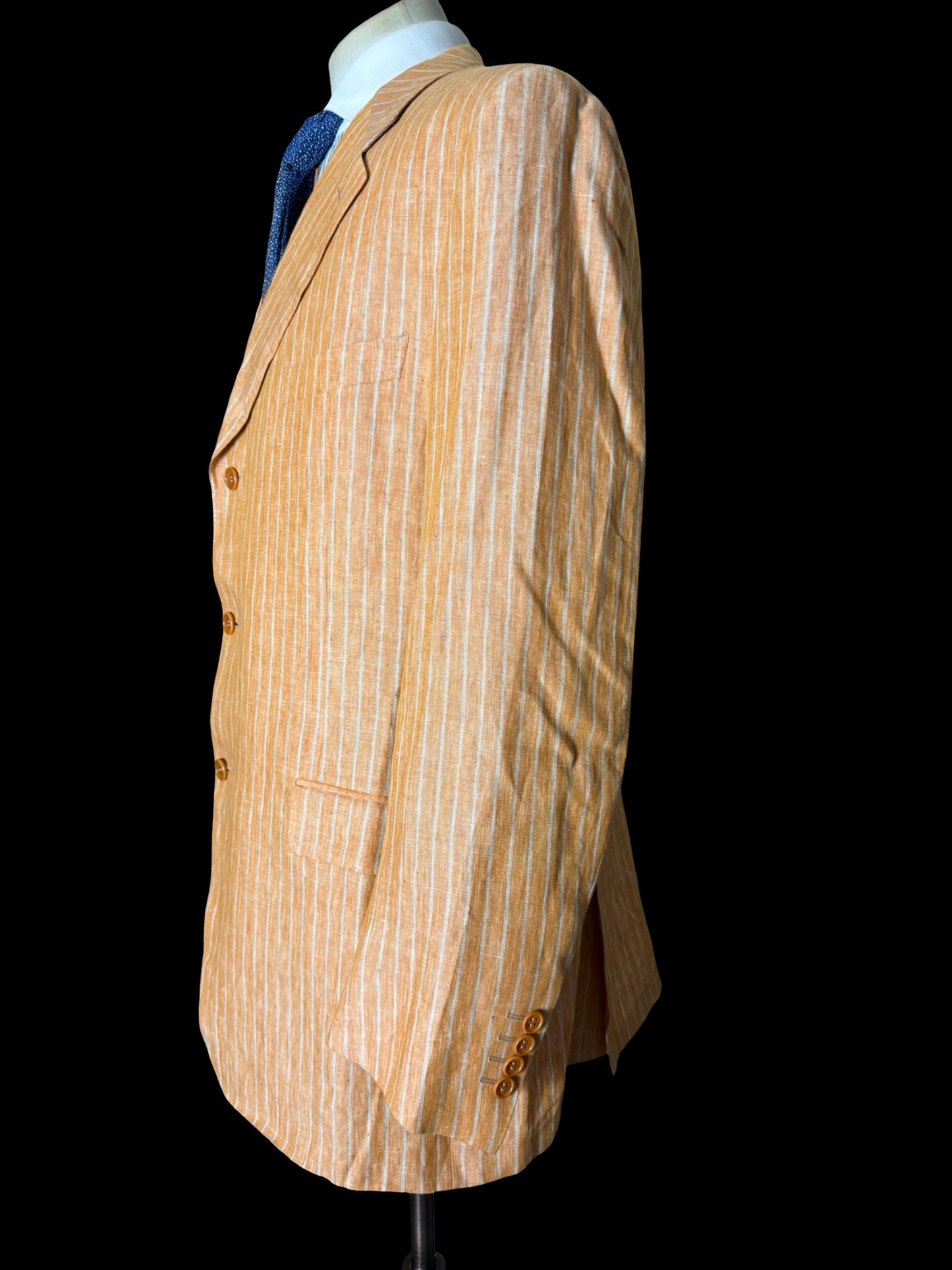 Men’s Canali Pure Linen Orange Sportcoat Blazer 48L EU58 Pinstripe
