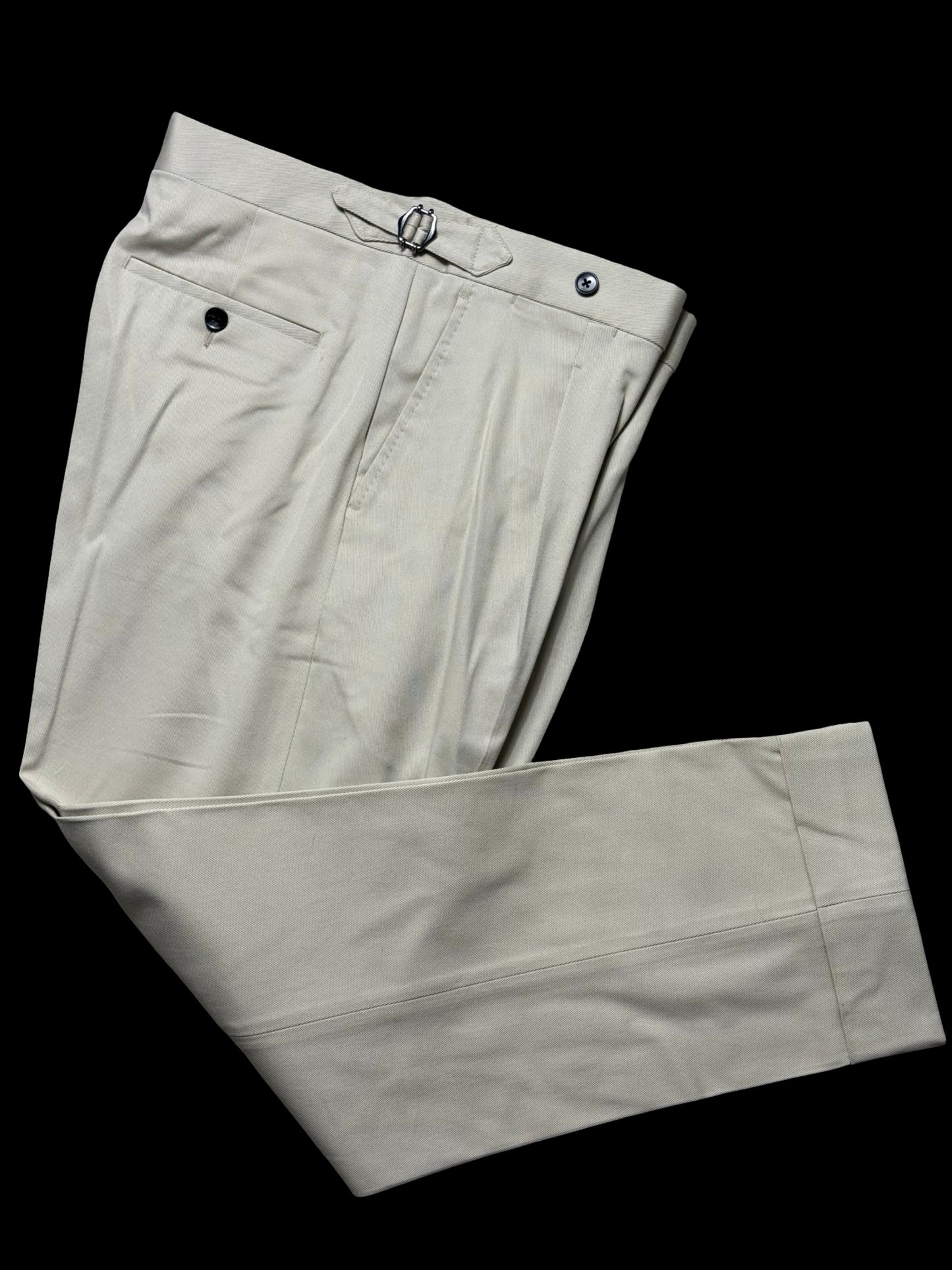 Natalino Cream Cotton Drill Pleat Front Trousers W32S RRP £165