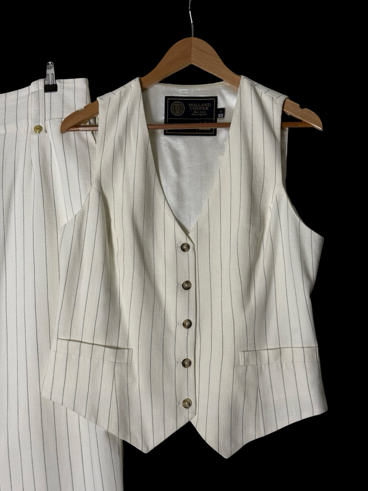 Holland & Cooper Hampton Waistcoat & Trouser Suit UK16/14 Oyster White RRP £600