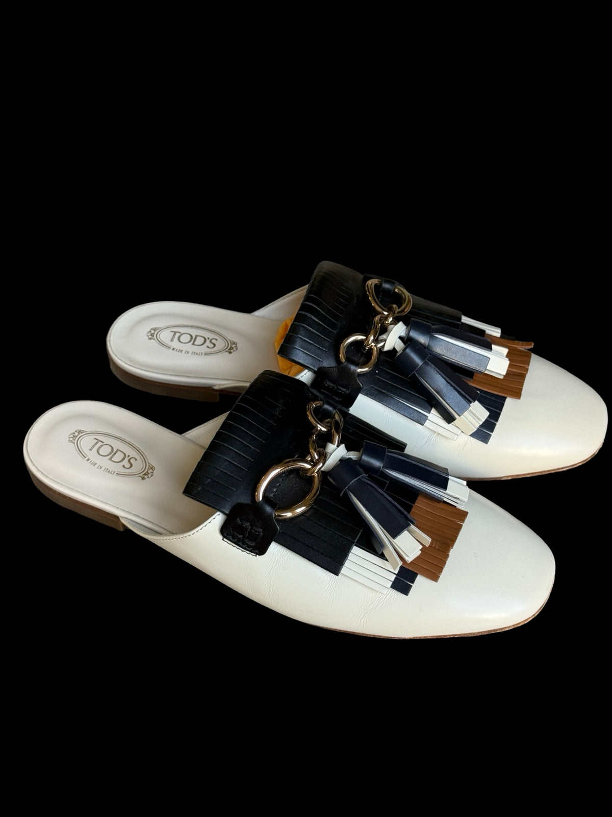 Women’s TOD’s Ivory White Leather Fringed Tassel Mules Size EU39 UK6