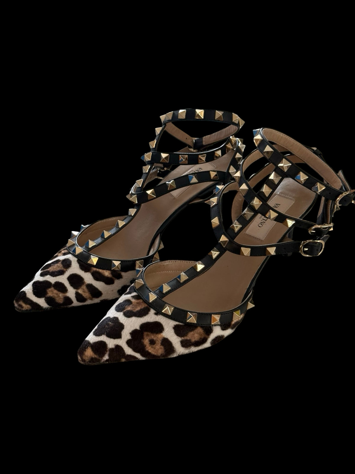Valentino Garavani Rockstud Pony Hair Ankle Strap Heels Size EU39 UK6