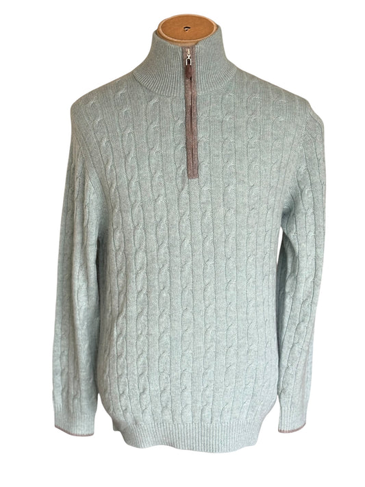 Men’s N. Peal Cable Knit 1/4 Zip Cashmere Jumper Size Large Turquoise RRP £395