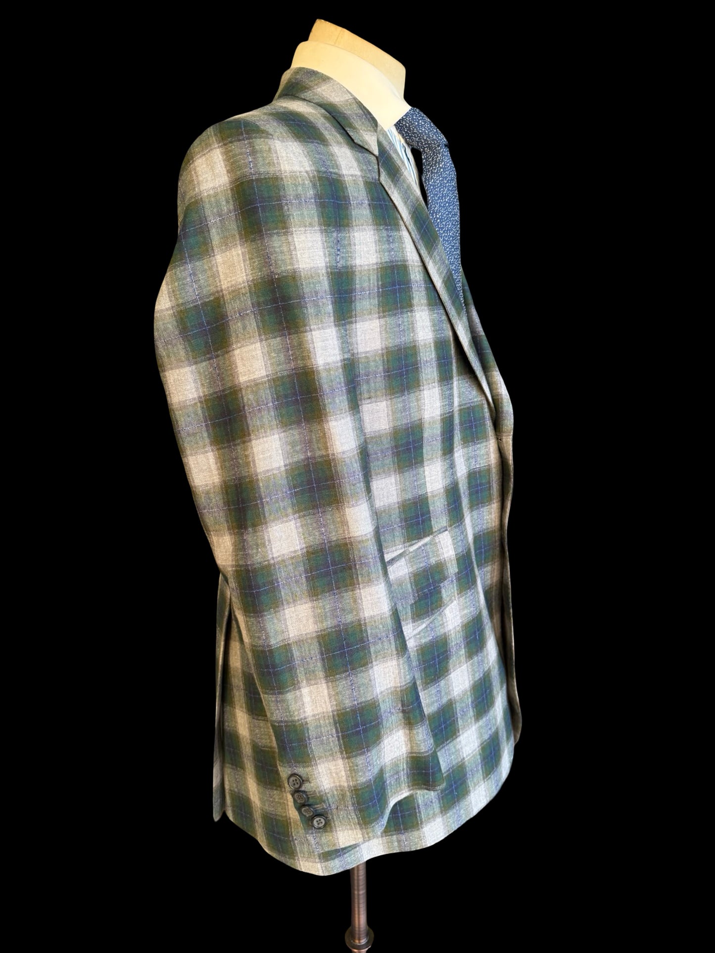 Bespoke Holland & Sherry Crystal Springs Check Sport Coat 46R Grey Green Purple