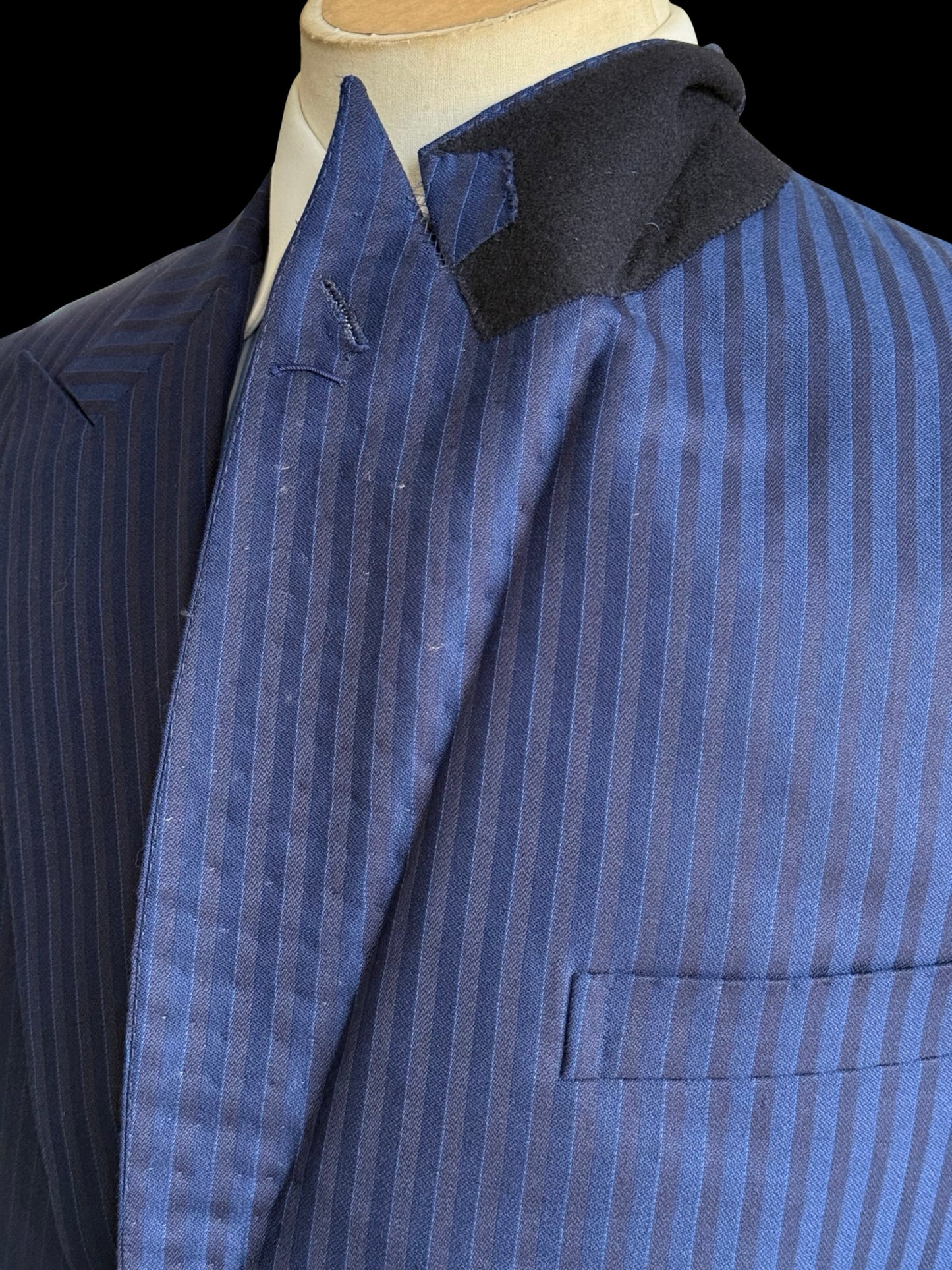 Cad & Dandy Bespoke 3PC Suit 45L / W42x32” Stripe D/B Waistcoat Savile Row