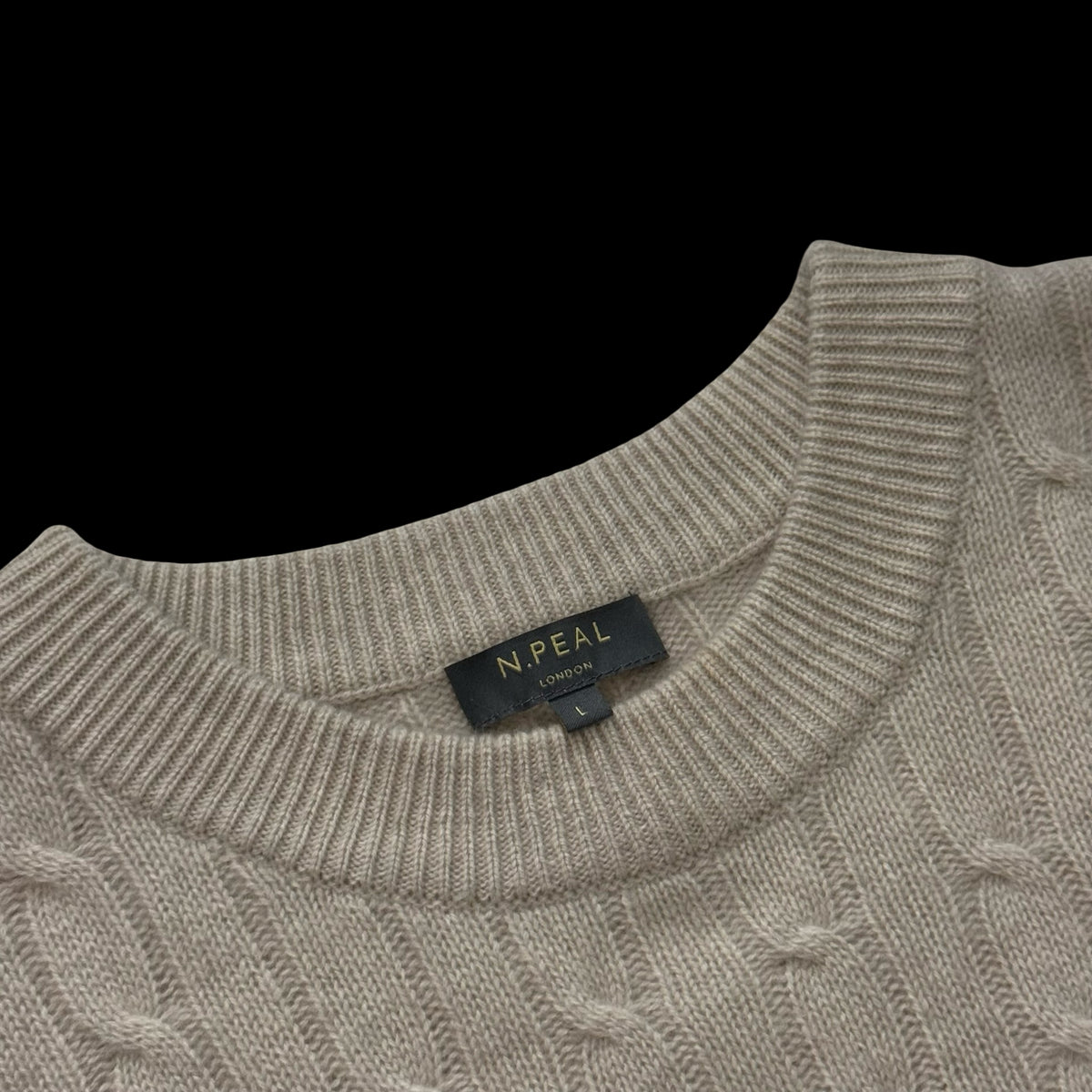 Women’s N Peal Beige Cashmere Cableknit Jumper Large Oversized