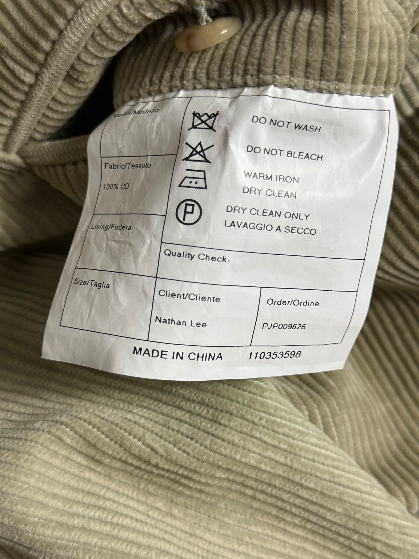 P. Johnson Sage Thick Corduroy Pleat Front Trousers W32-34” Short
