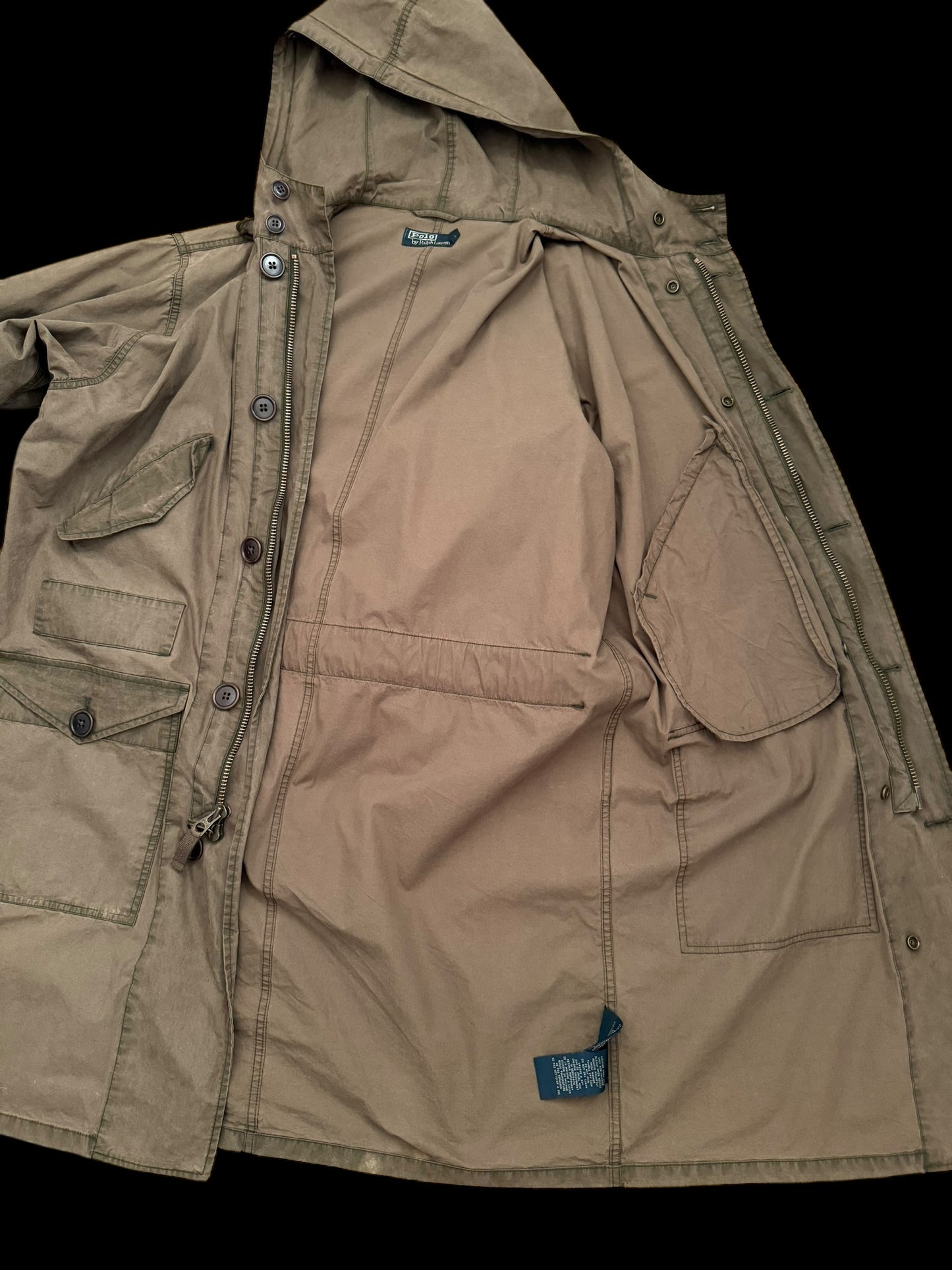 Vintage Polo Ralph Lauren M-47 Military Style Parka Size Large Belted & Liner