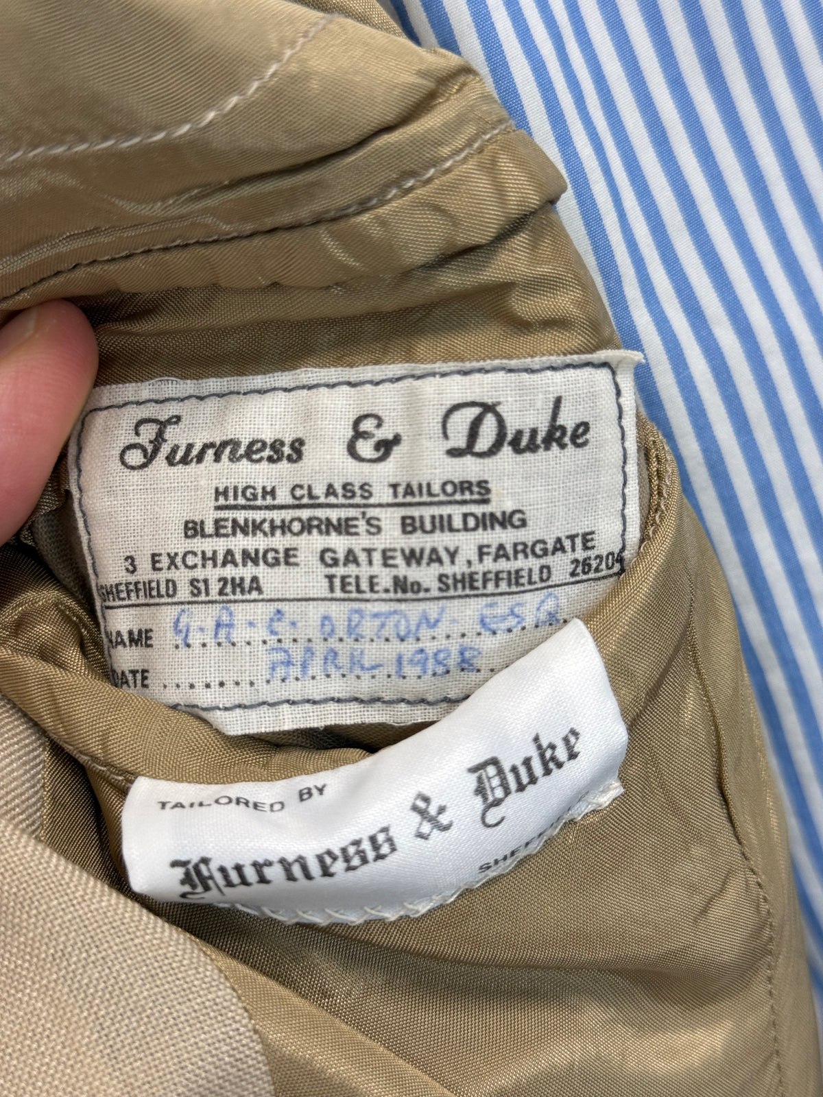 Bespoke 80’s Furness & Duke Tropical Wool Beige Suit 42R / W36R Savile Row