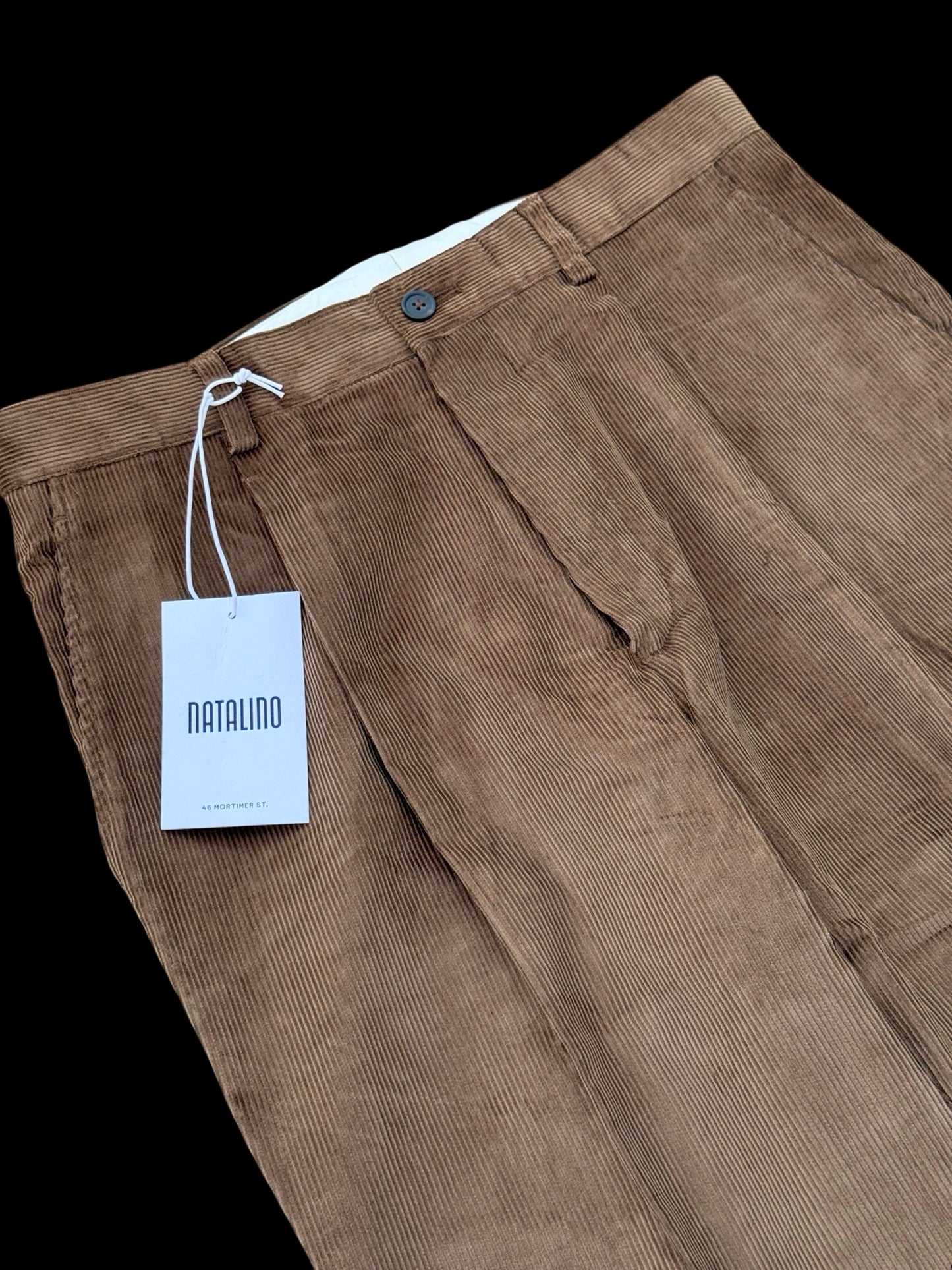 BNWT Natalino Brown Corduroy Pleat Front Trousers W30” RRP £190
