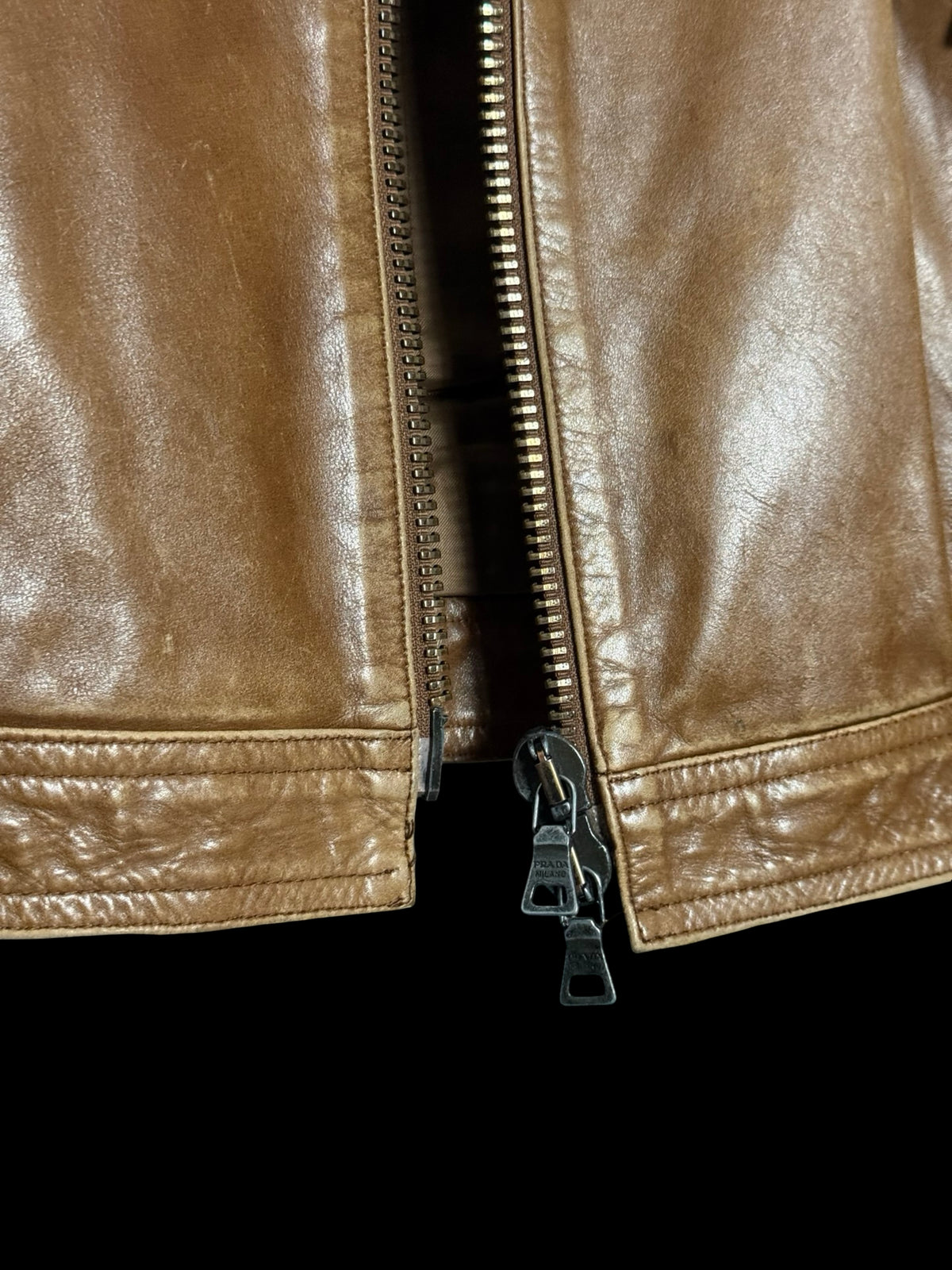 Vintage Womens Prada Racer Leather Jacket IT46 Light Brown