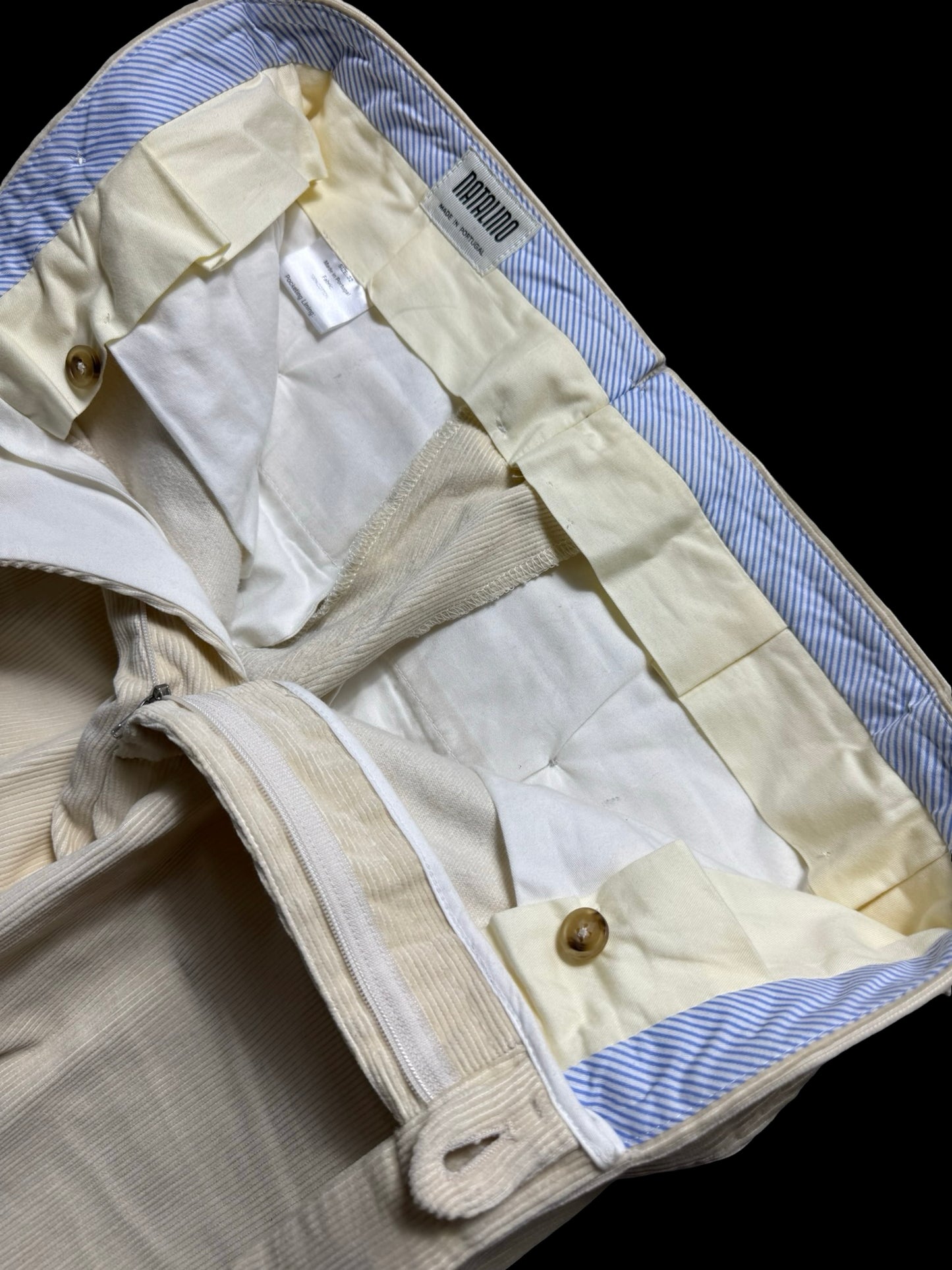 Natalino Off White Corduroy Pleat Front Trousers W30S RRP £180