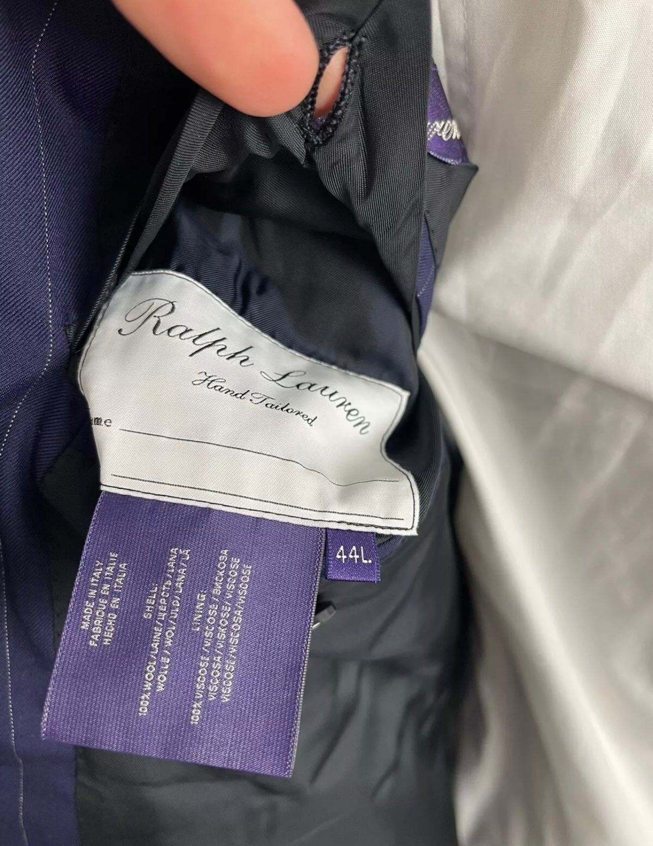 Ralph Lauren Purple Label 44L Double Breasted Blazer Navy Pinstripe Hand Tailored