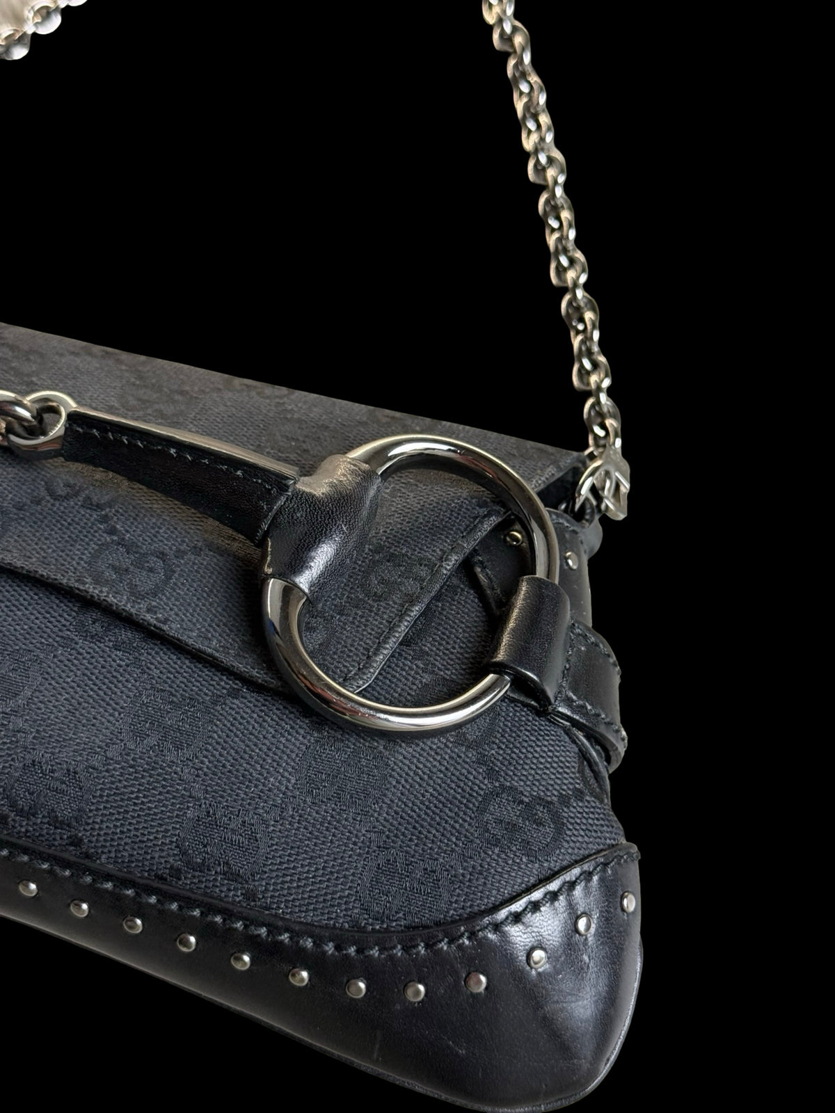 Gucci GG Canvas Horsebit Chain Shoulder Bag Clutch Bag Vintage Tom Ford Era