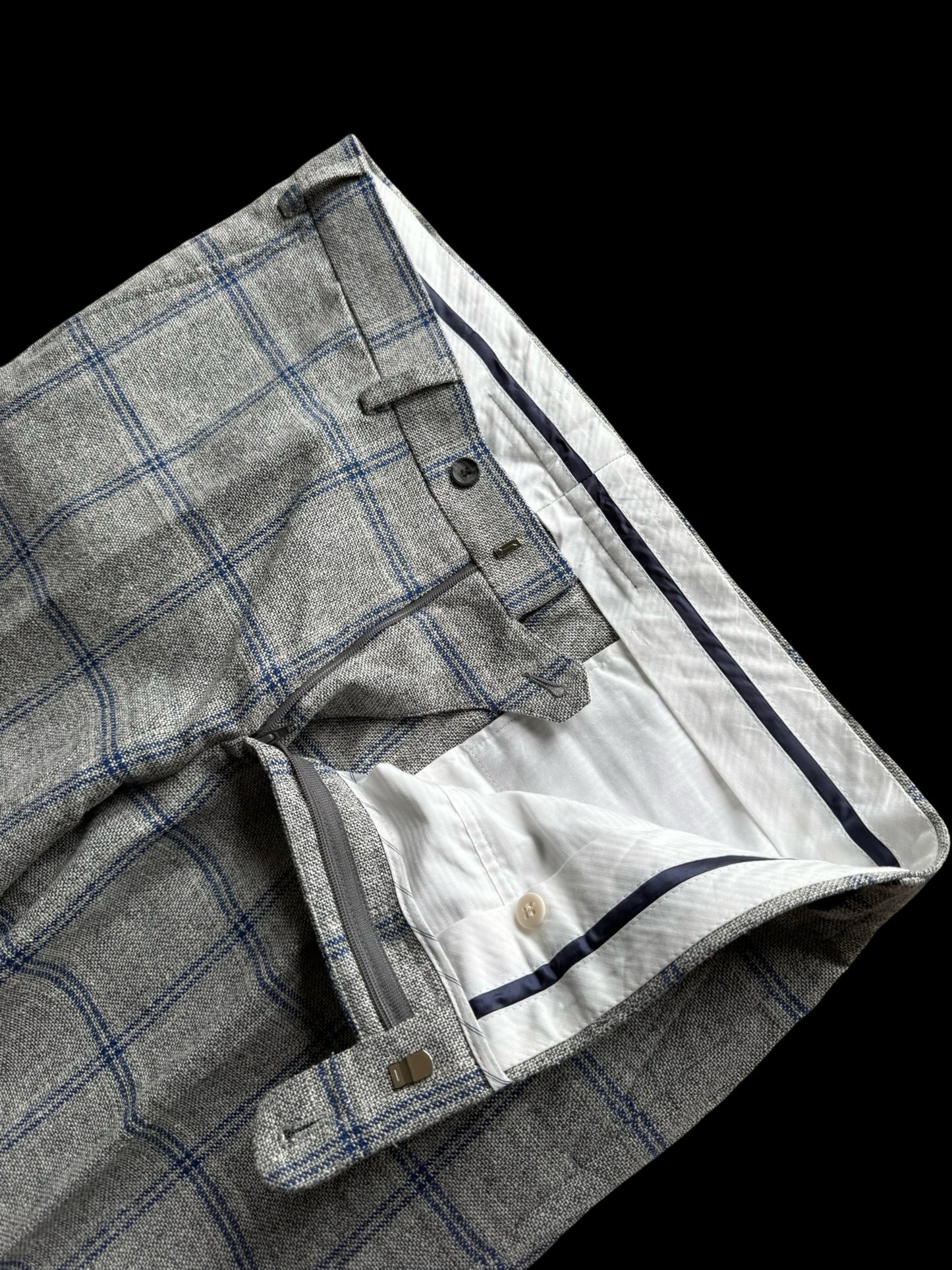Suit Supply Lazio Wool Silk Linen Suit 38R / W36” Grey Blue Check