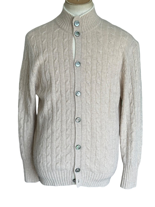Men’s N. Peal Cashmere Cardigan Beige Cable Knit Size Large AW22