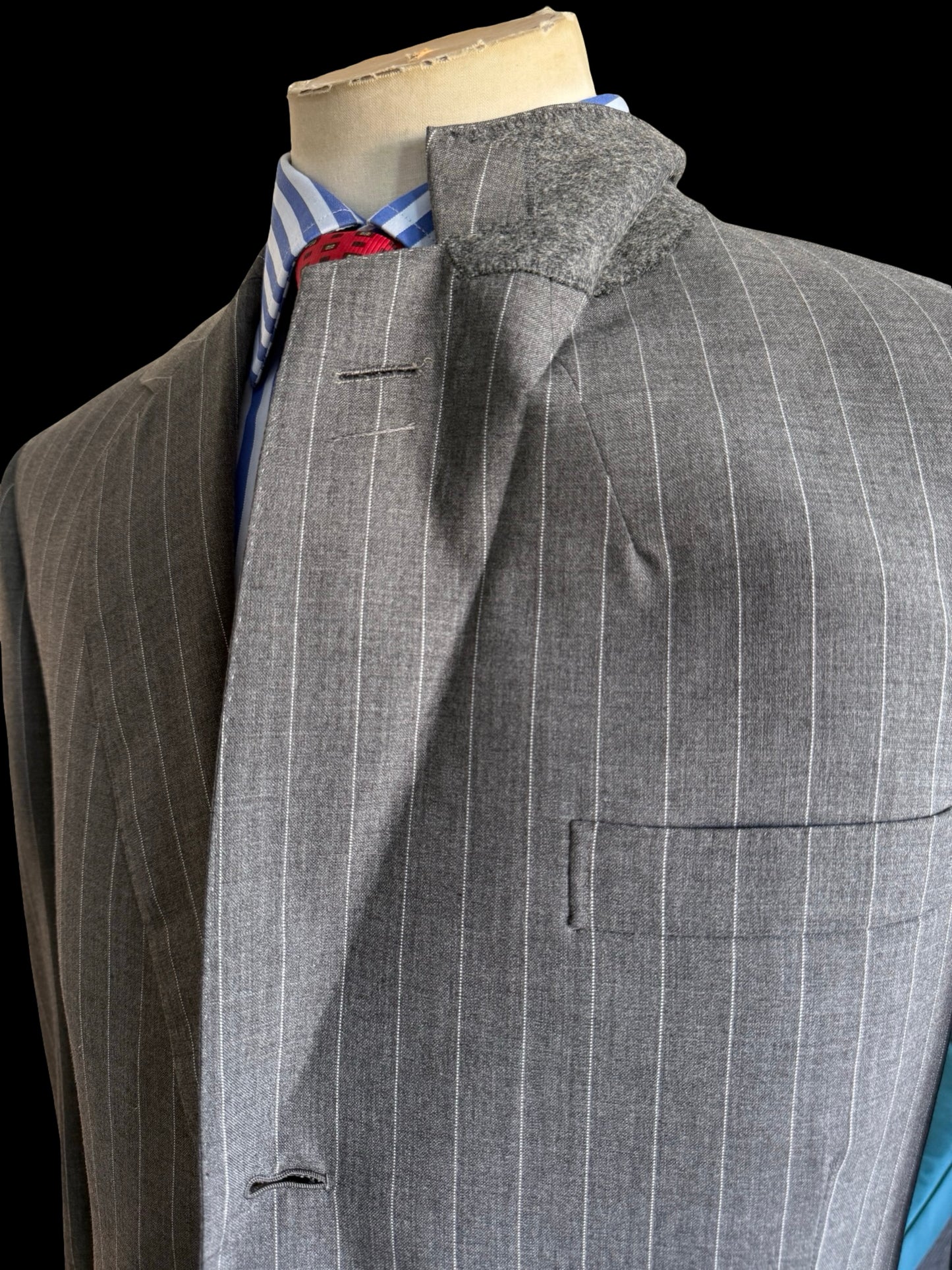 Bespoke Kilgour Light Grey Pinstripe Suit 42L/W38L Lightweight Savile Row 2roll3 - 2X TROUSERS