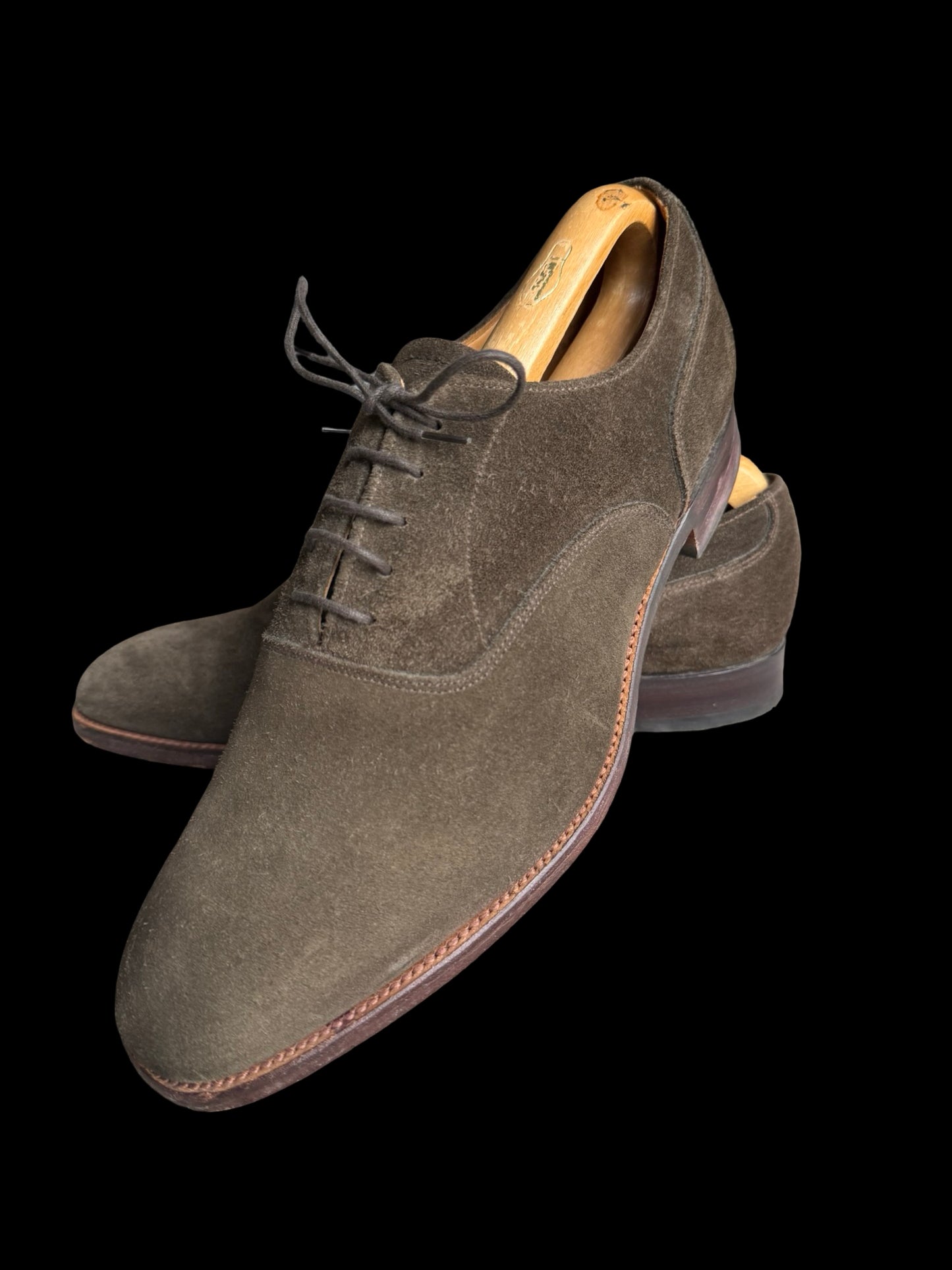 Alfred Sargent Khaki Brown Suede Oxford Shoes Mens UK 9.5 F US 10.5 EU 43.5