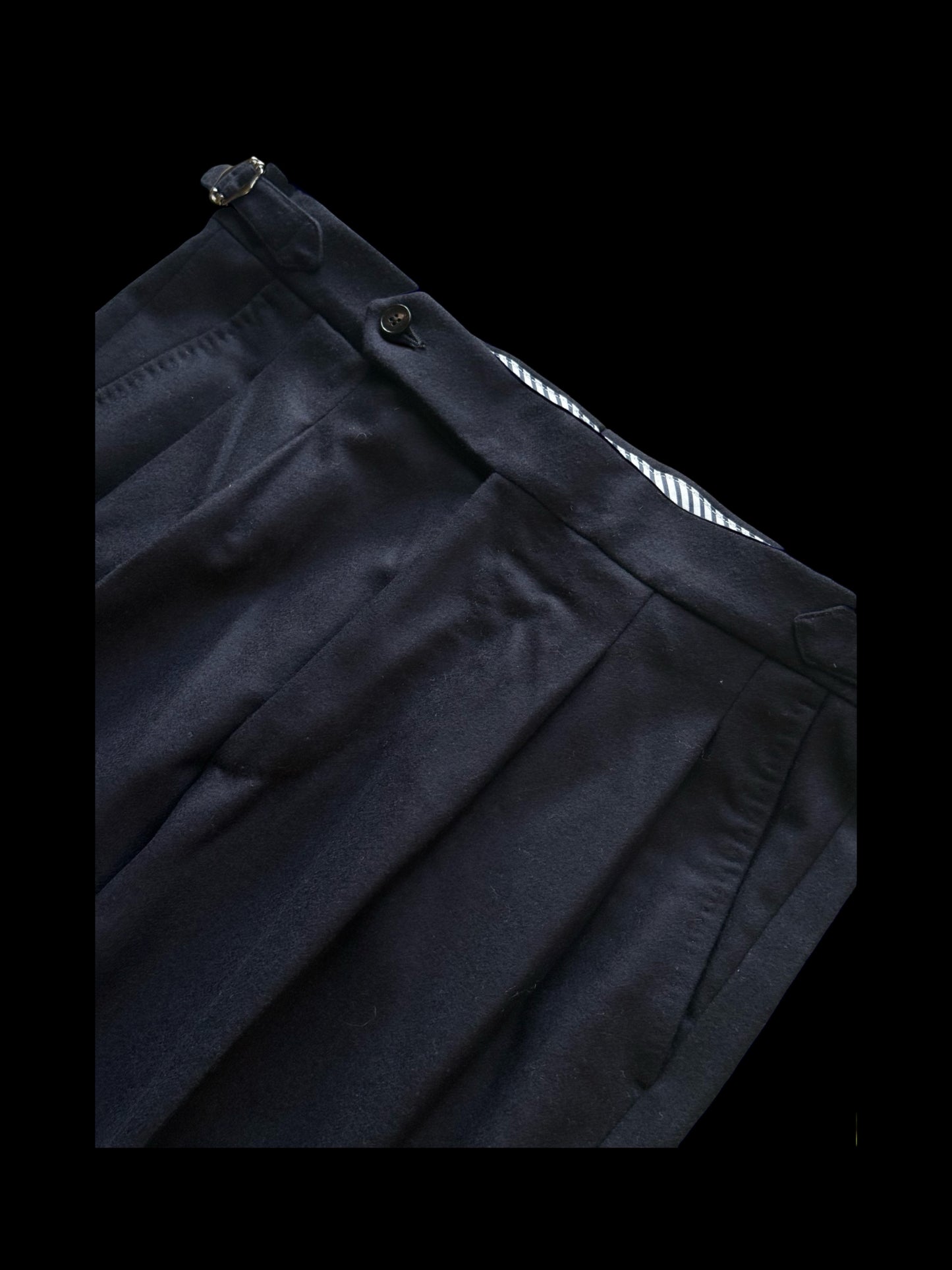 Natalino Navy Blue Flannel Pleat Front Trousers 32x33” RRP £195