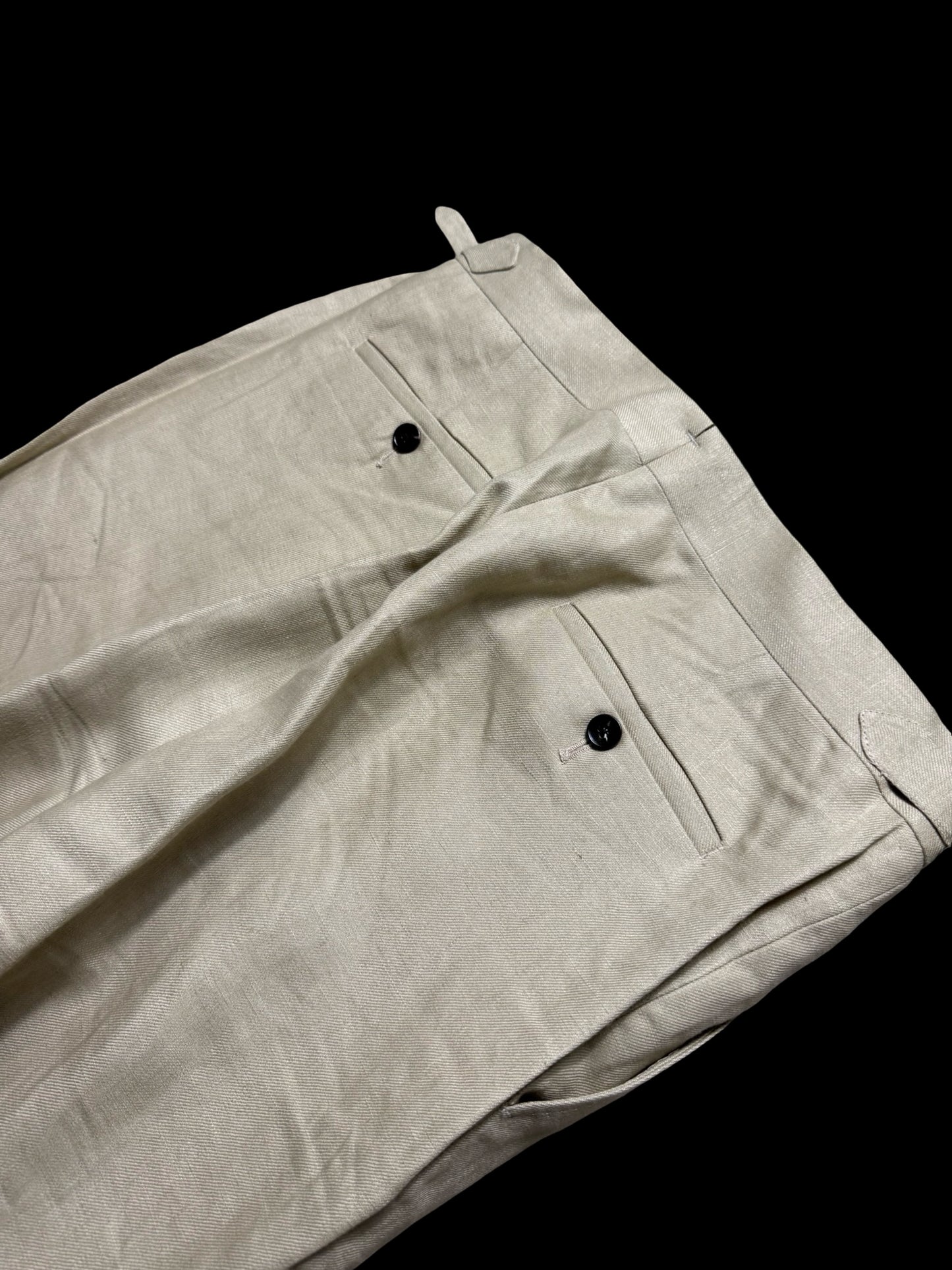 Natalino Single Pleat Khaki Irish Linen Trousers W32S Side Adjusters RRP £200