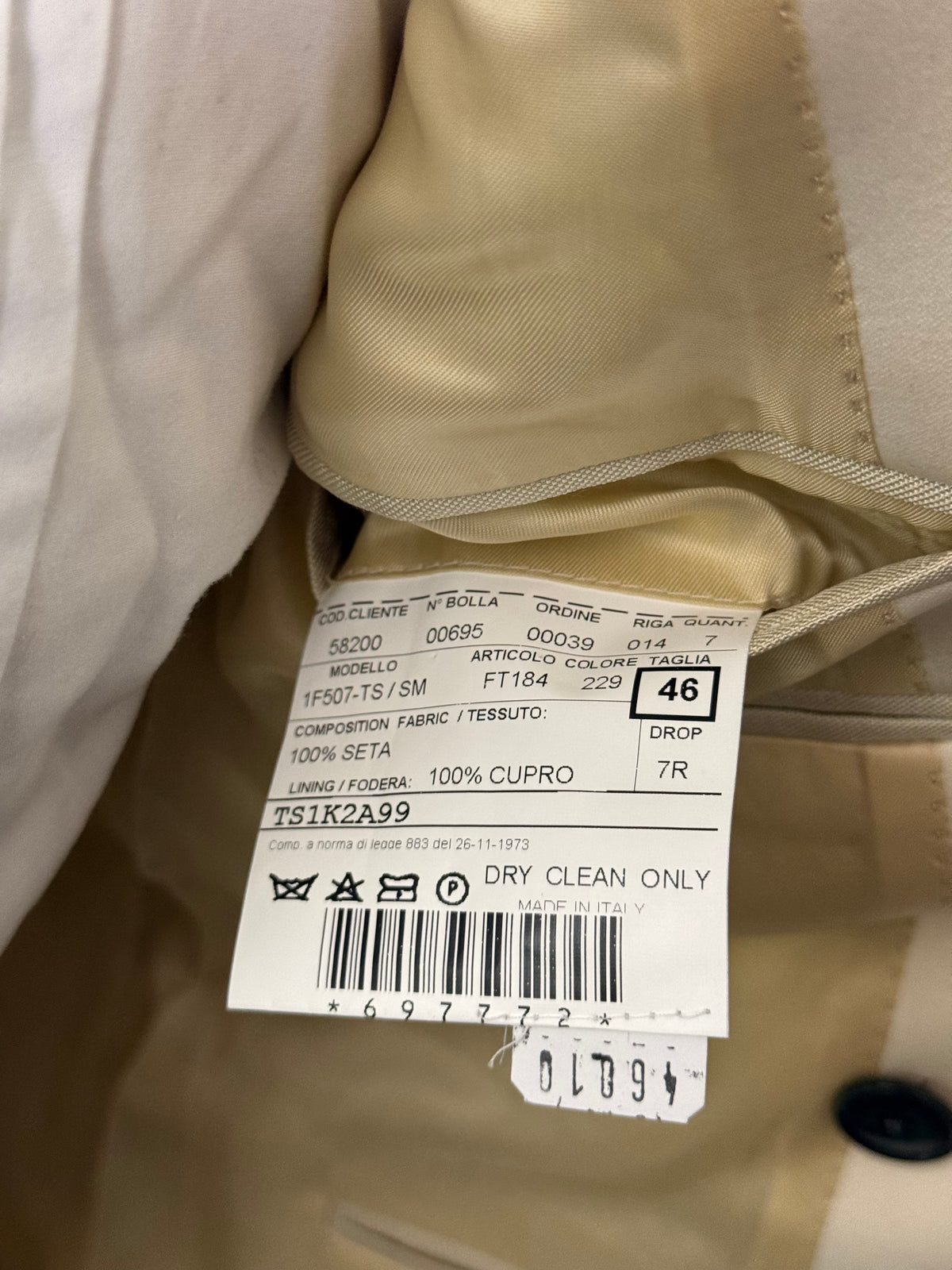BNWT Thom Sweeney Cream Pure Silk Double Breasted Tuxedo Jacket 36R RRP £1375