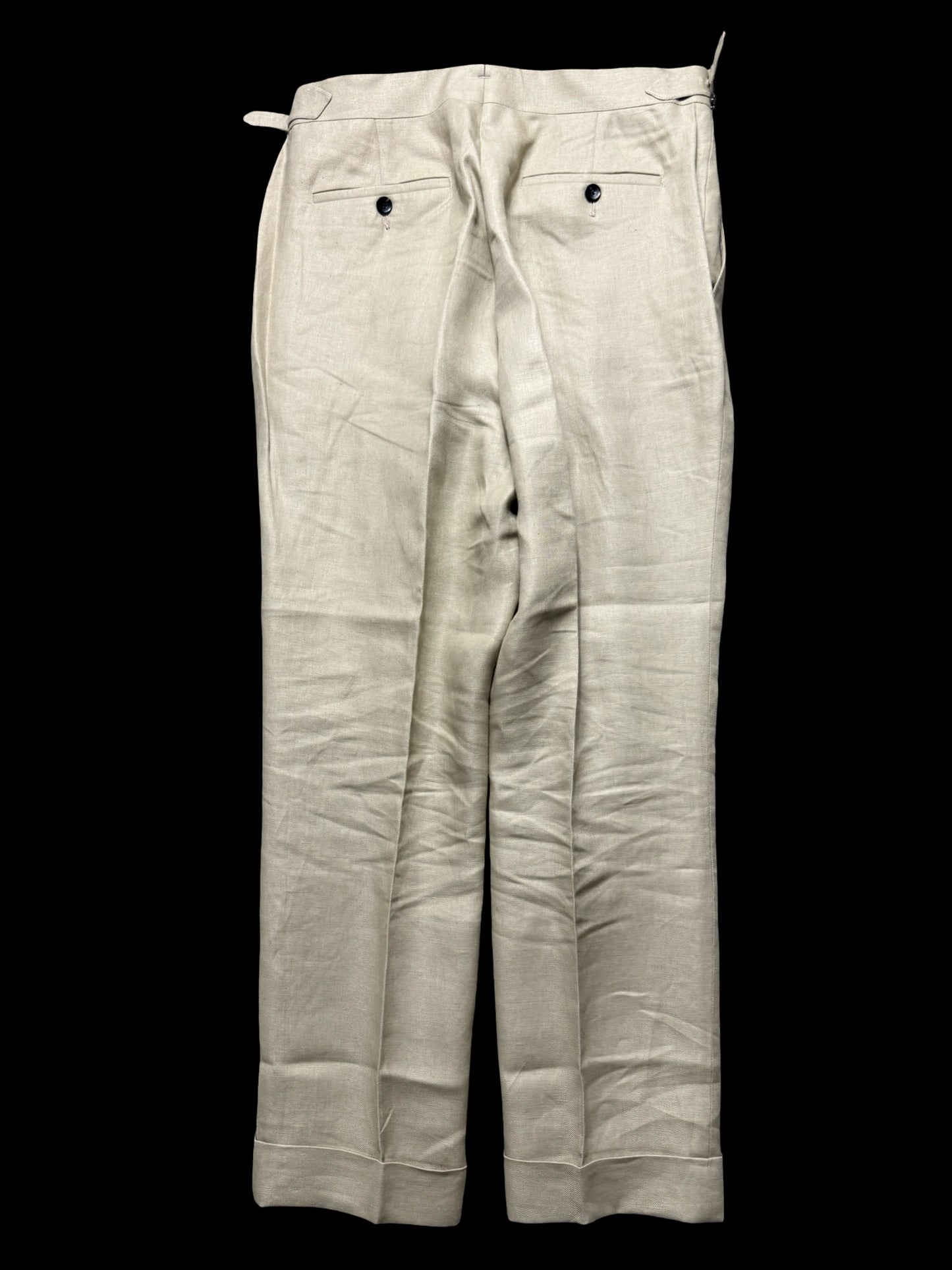 Natalino Single Pleat Khaki Irish Linen Trousers W32S Side Adjusters RRP £200
