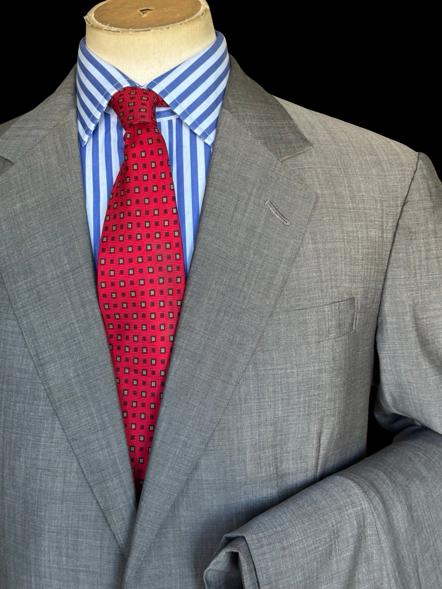 Savile Row Gieves Hawkes Sharkskin Grey Suit 42L /W38L Tropical Wool Full Canvas