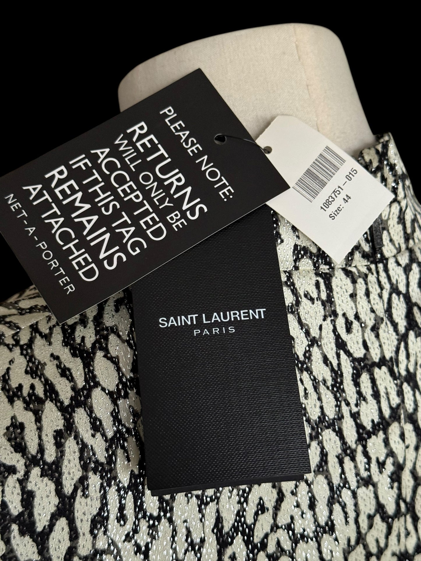 BNWT Saint Laurent Leopard Print Lam Silk Mini Evening Dress 44 RRP $2,290