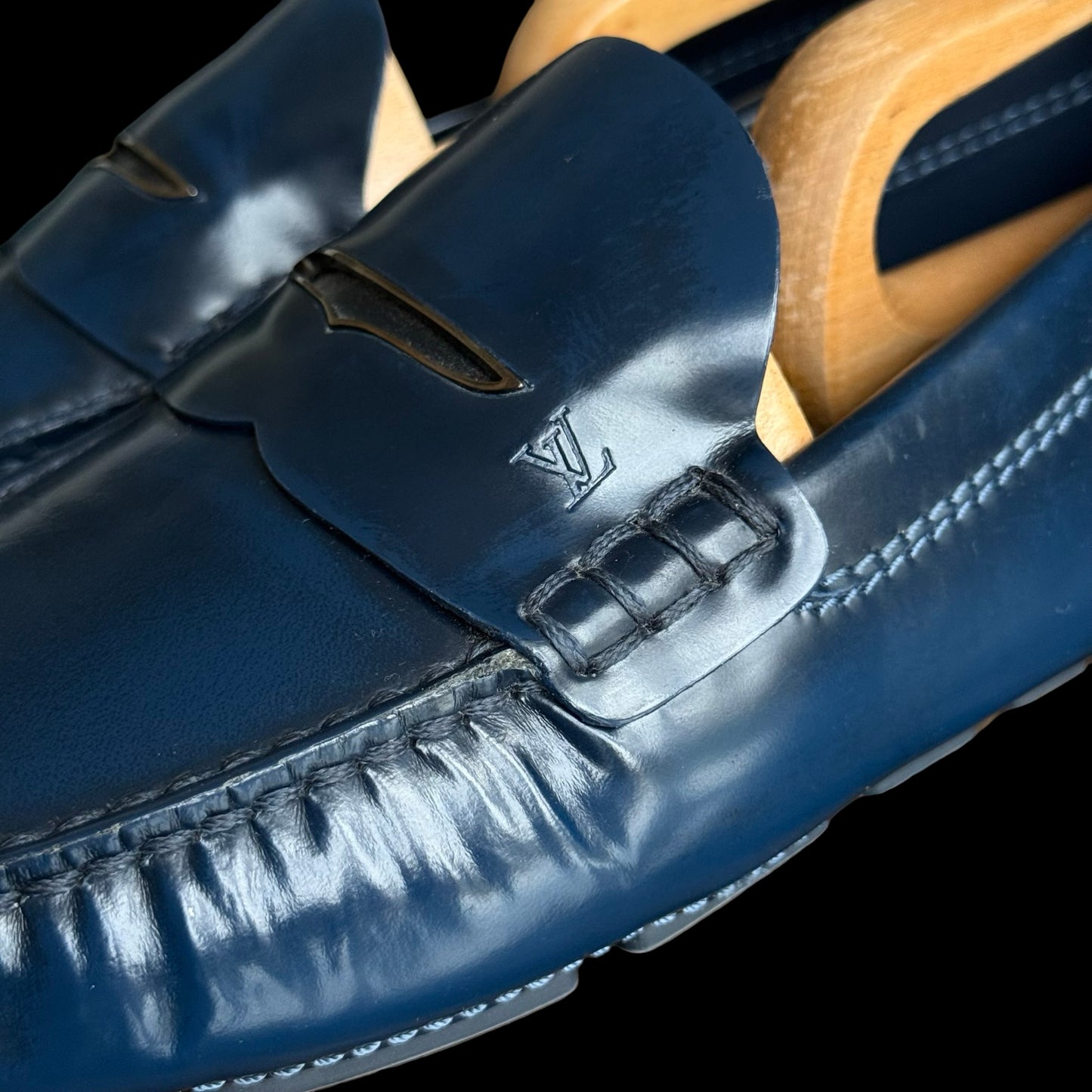 Mens Louis Vuitton Monte Carlo Blue Leather Driving Shoes Loafers UK 8 US 9