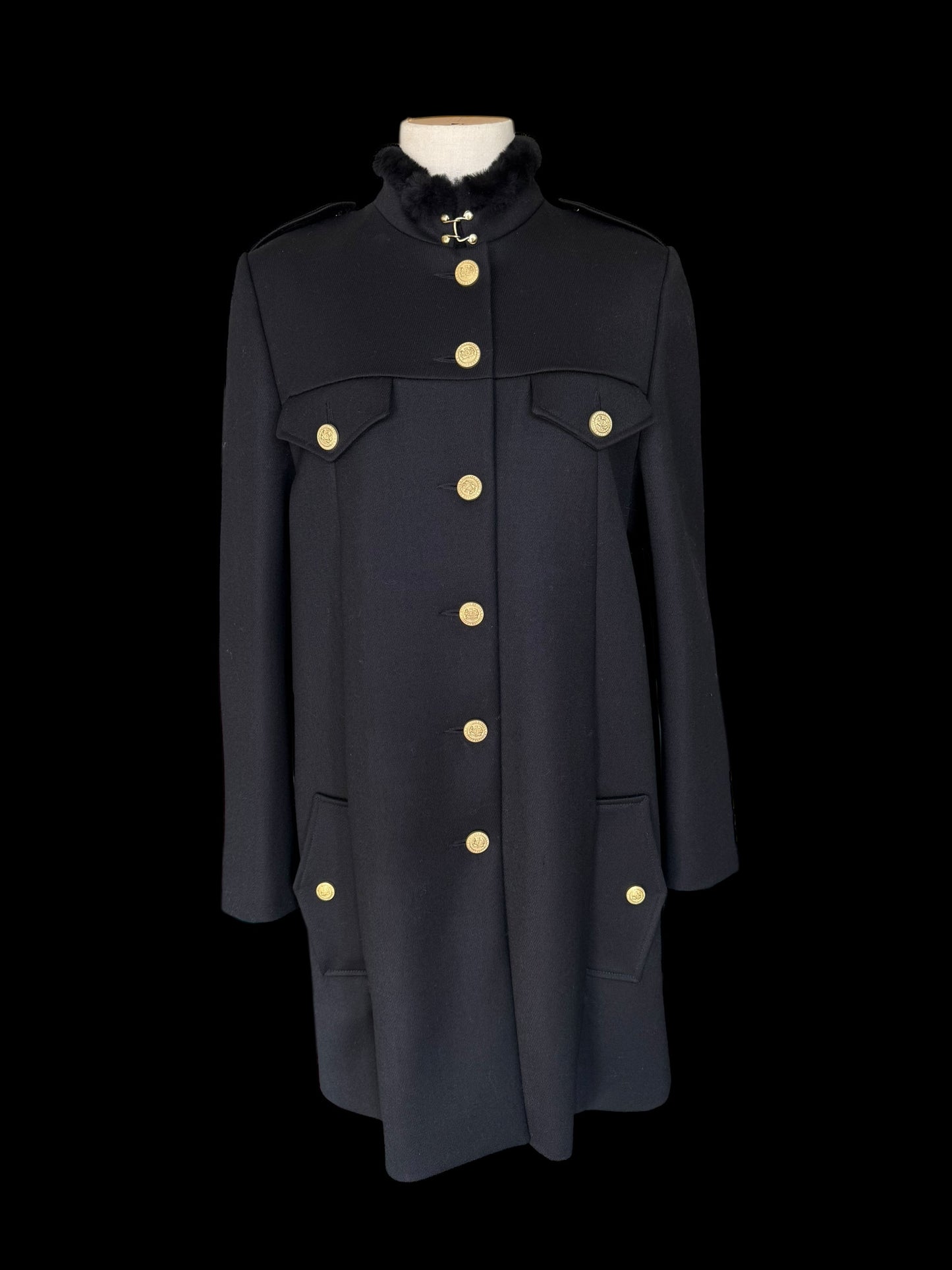 Holland & Cooper Highbury Cape Coat Medium Black Wool Twill RRP £679
