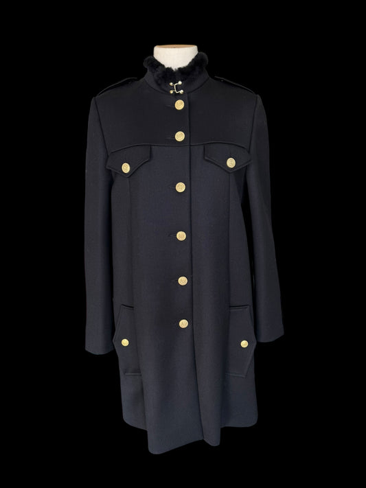 Holland & Cooper Highbury Cape Coat Medium Black Wool Twill RRP £679