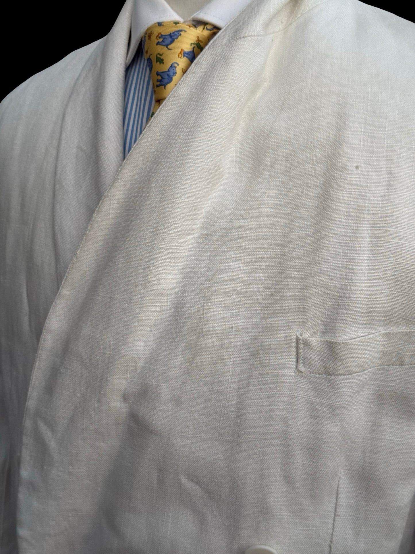 Men’s Alkit 1950’s Bespoke White Linen Double Breasted Blazer 40S Savile Row