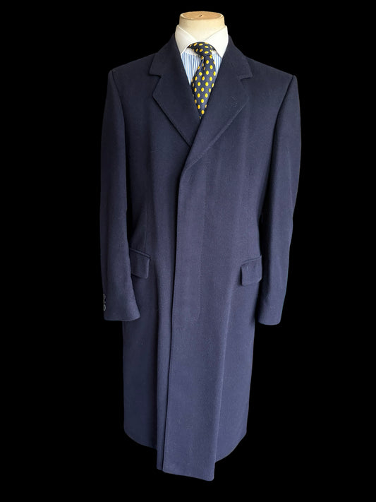 Gieves & Hawkes Navy Wool & Cashmere Overcoat 40L Made In England Savile Row