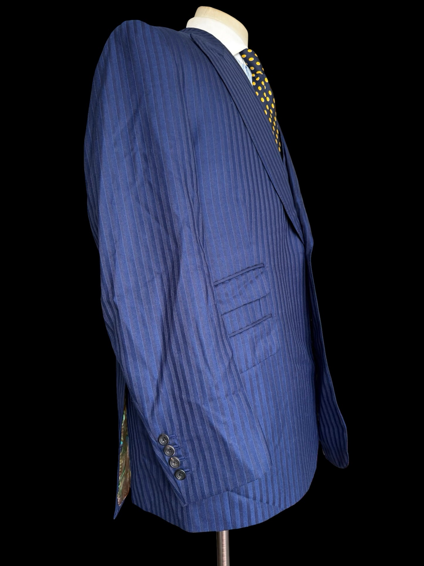 Cad & Dandy Bespoke 3PC Suit 45L / W42x32” Stripe D/B Waistcoat Savile Row