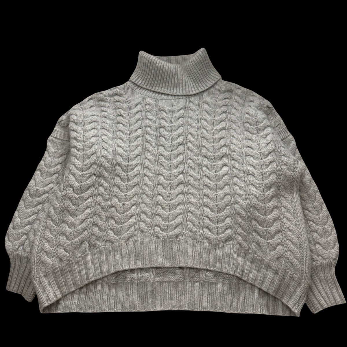 Women’s N Peal Grey Cashmere Chunky Cable-Knit Roll Neck Jumper Large RRP £400