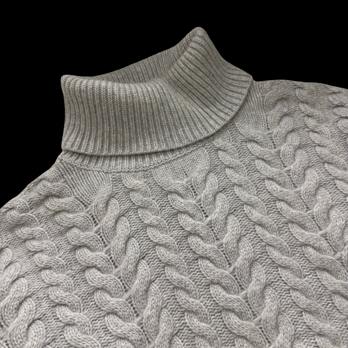 Women’s N Peal Grey Cashmere Chunky Cable-Knit Roll Neck Jumper Large RRP £400