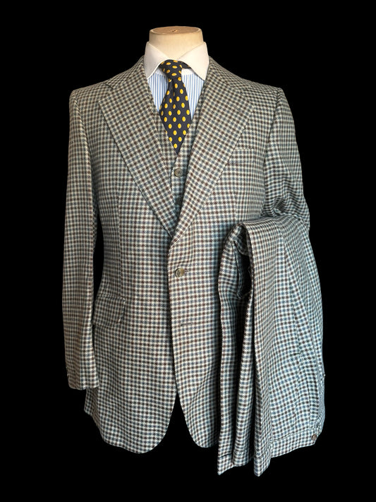 Vintage Bespoke 3 Piece Tweed Suit 40L / W34” Gun Club Check Scottish Tweed