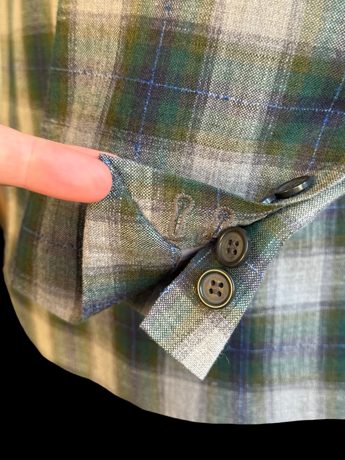 Bespoke Holland & Sherry Crystal Springs Check Sport Coat 46R Grey Green Purple