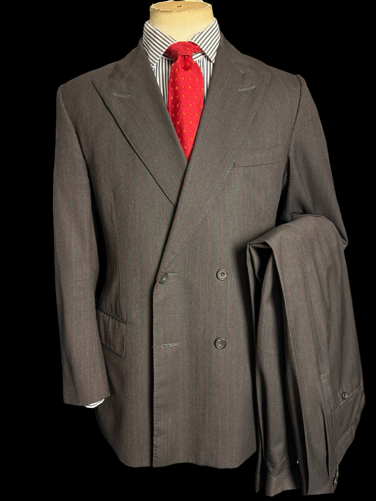 Bespoke Sims & Macdonald Savile Row Double Breasted Suit 38S / W34S Grey Pinstripe