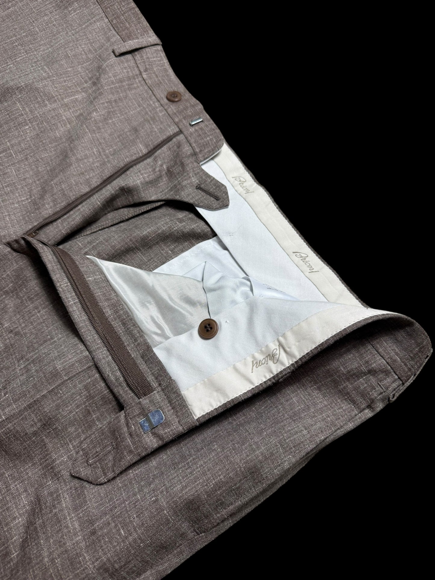 NEW Men’s Brioni Megeve Slim Wool Silk Linen Suit Trousers 58 UK40” Brown