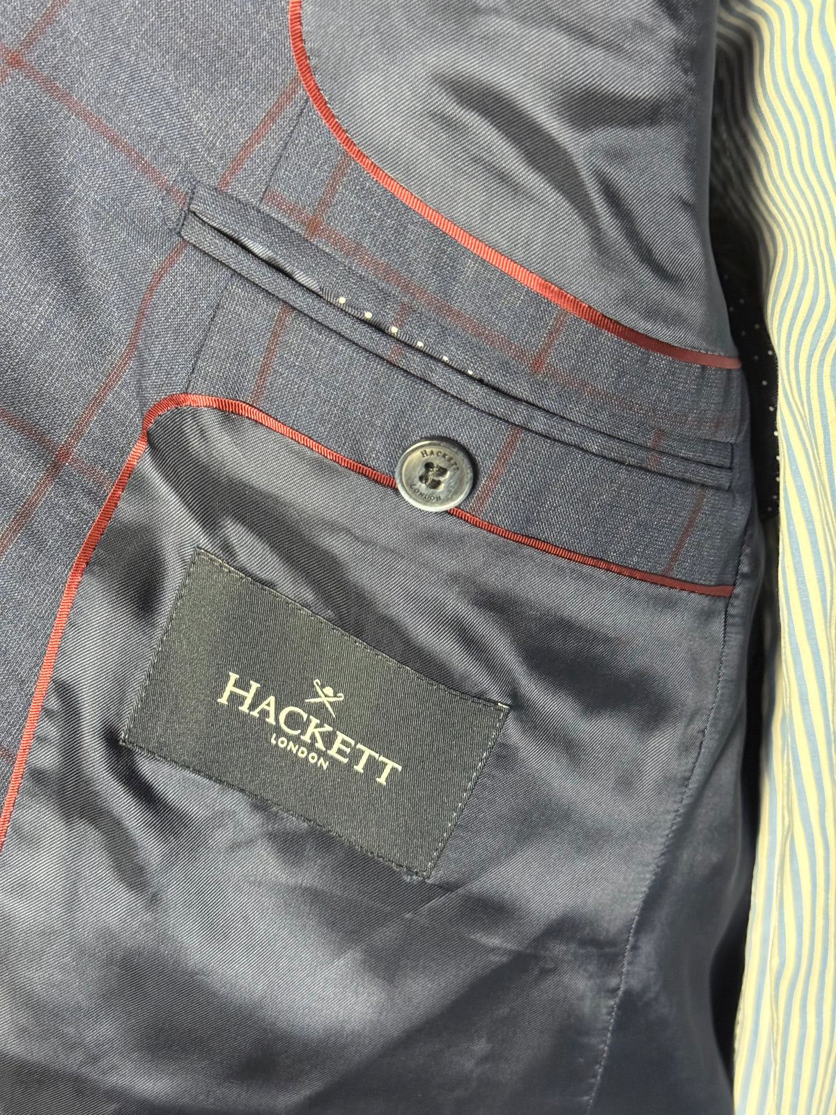 Men’s Hackett London Blue / Red Windowpane Check Suit 42R / W36R
