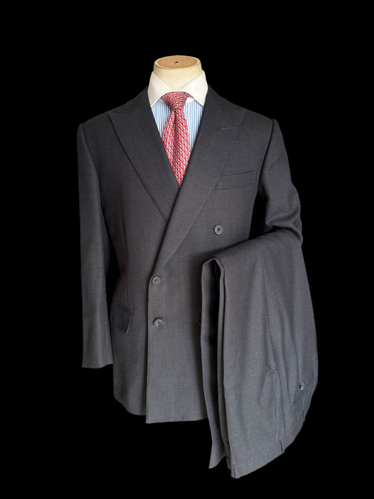 Gieves & Hawkes Bespoke Double Breasted Grey Suit 43R / W36R