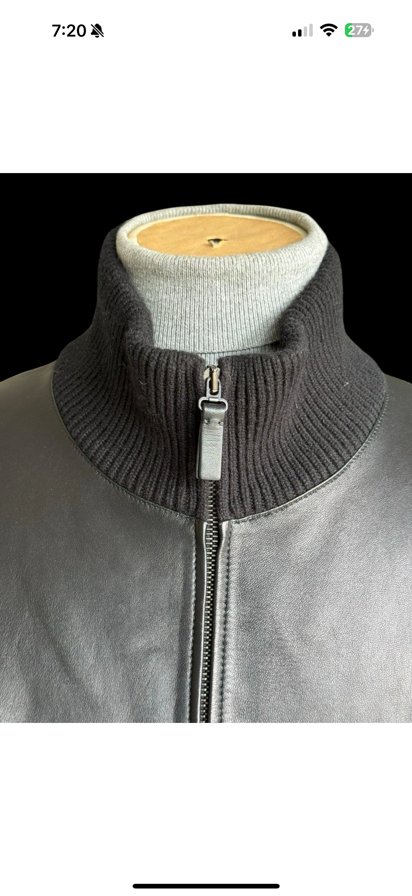 Men’s Brioni Leather Blouson Jacket Knitted Sleeves Size 58
