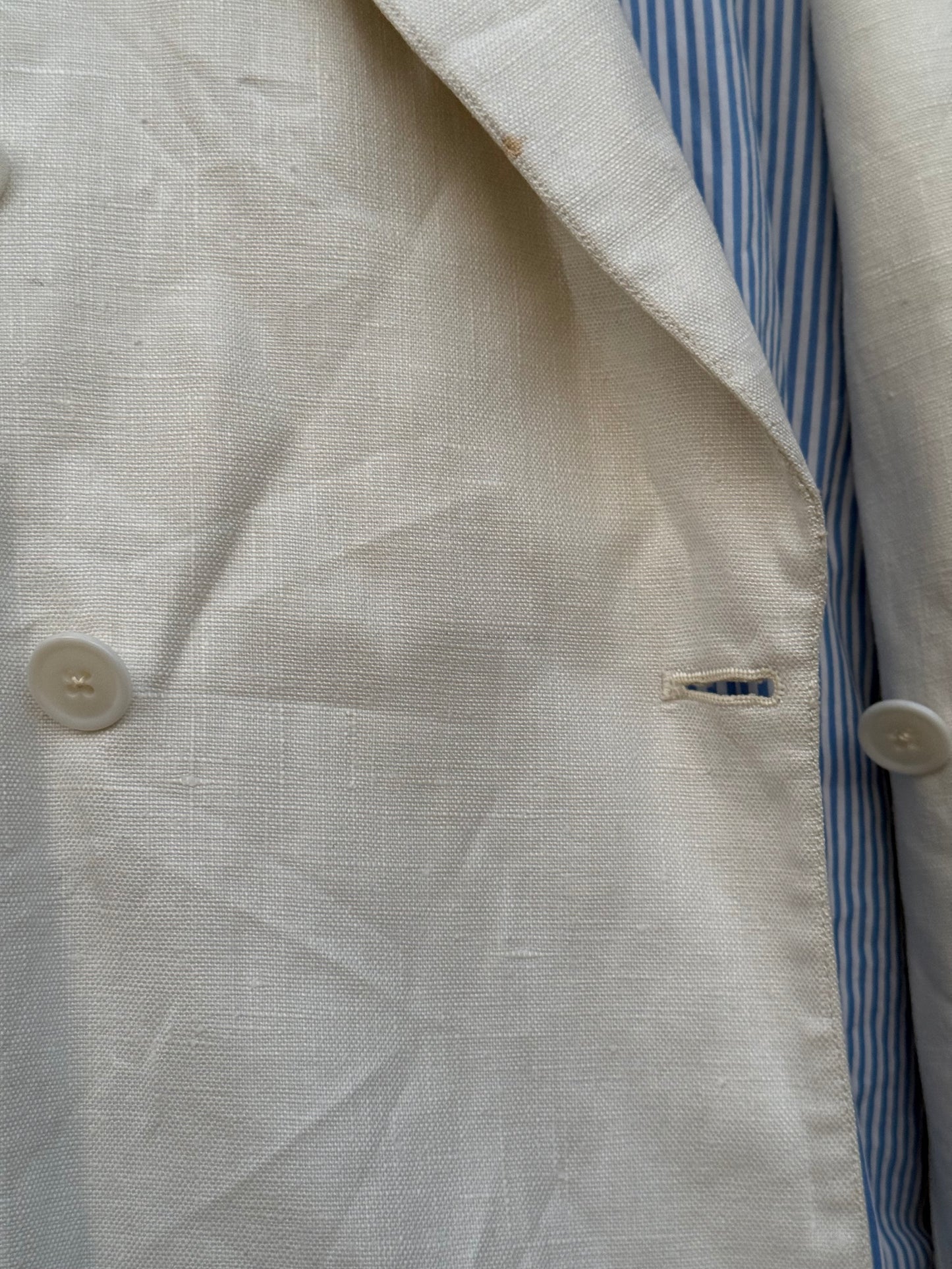 Men’s Alkit 1950’s Bespoke White Linen Double Breasted Blazer 40S Savile Row
