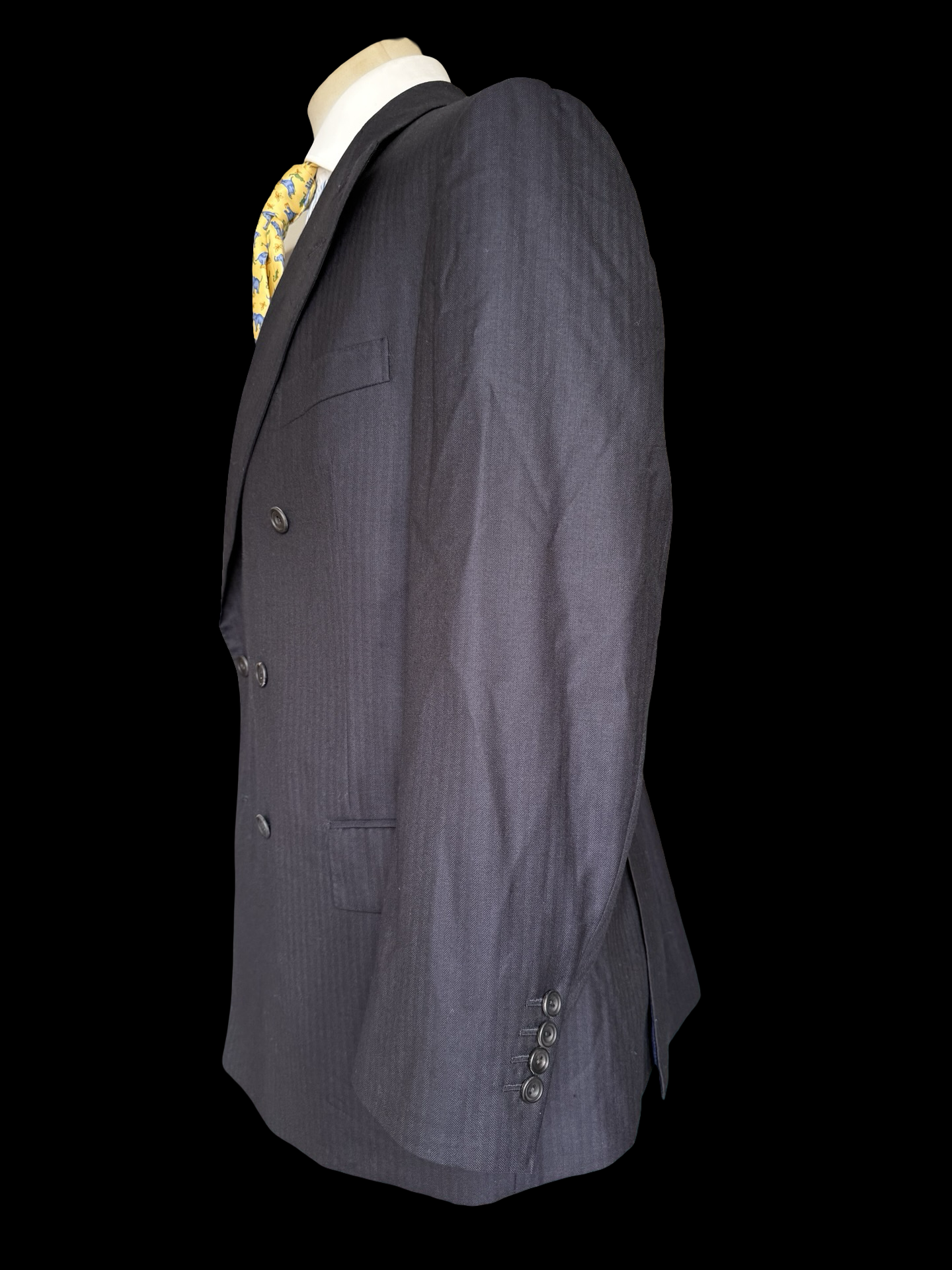 Bespoke Kent & Haste Savile Row Double Breasted Navy Herringbone Blazer 43R Pure Silk Lining