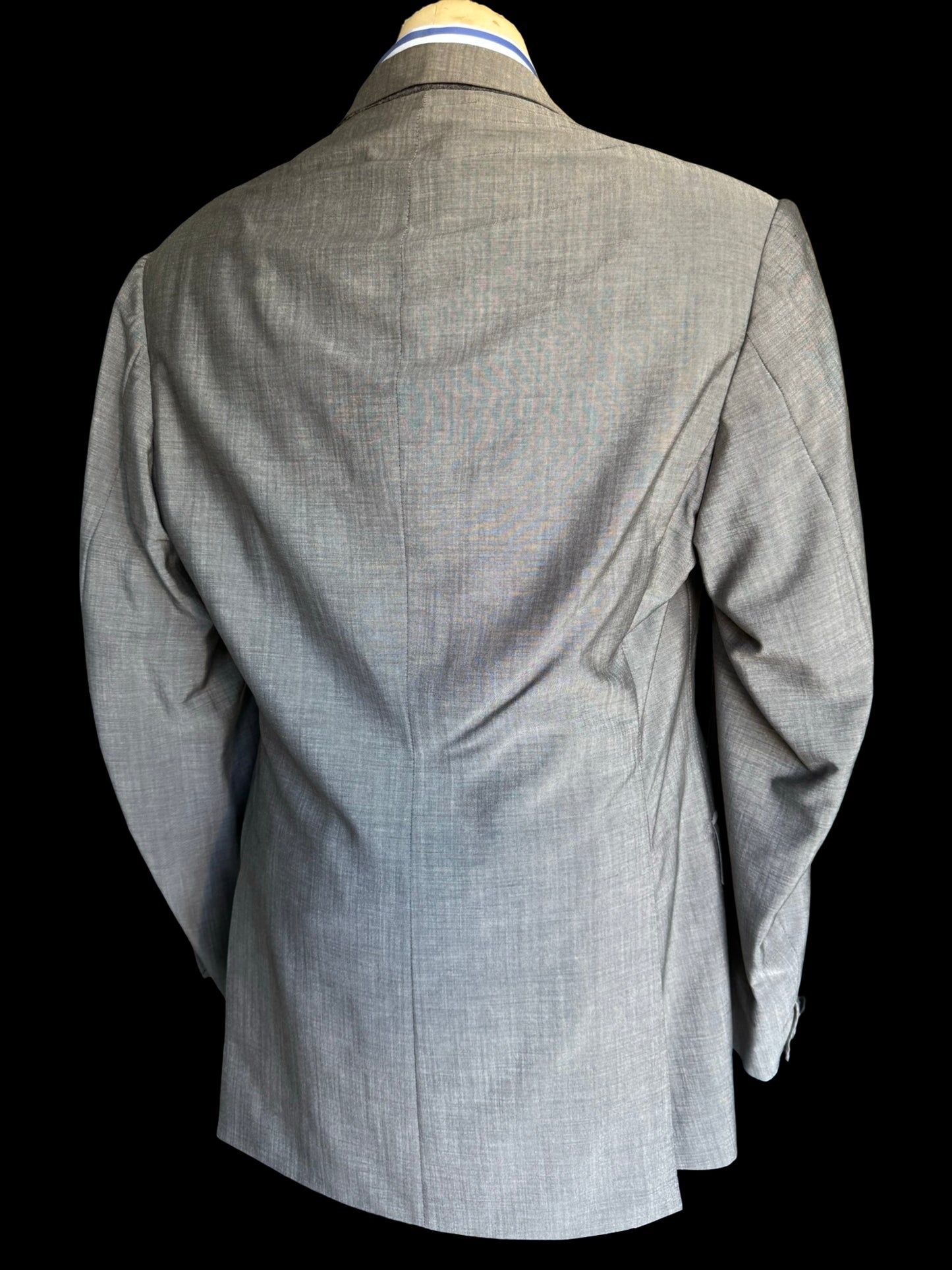 Savile Row Gieves Hawkes Sharkskin Grey Suit 42L /W38L Tropical Wool Full Canvas